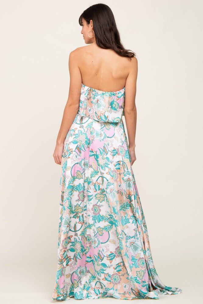 Jade Floral Satin Strapless Front Tie Maxi Dress sold by Pinkblush product image thumbnail 3