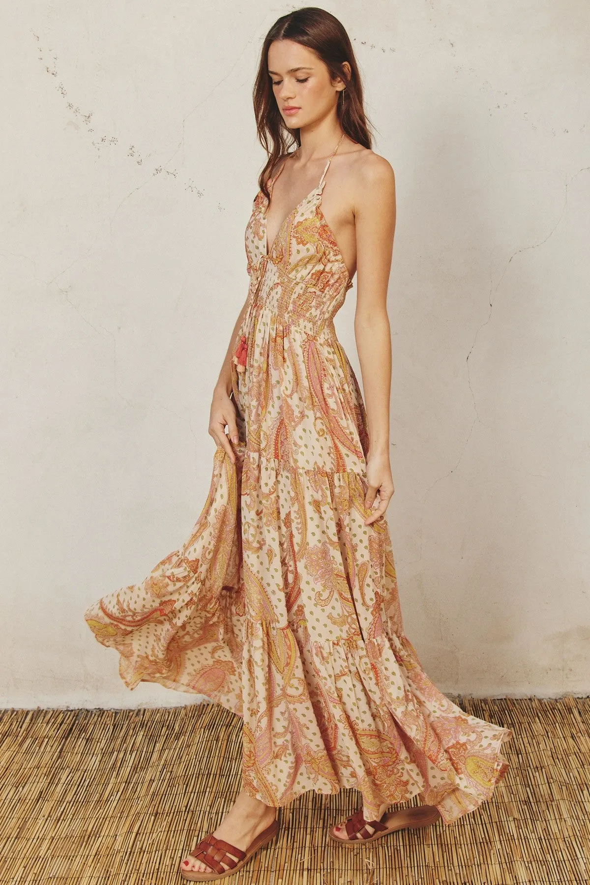 Cream Paisley Print Halter Maxi Dress sold by Pinkblush product image thumbnail 2