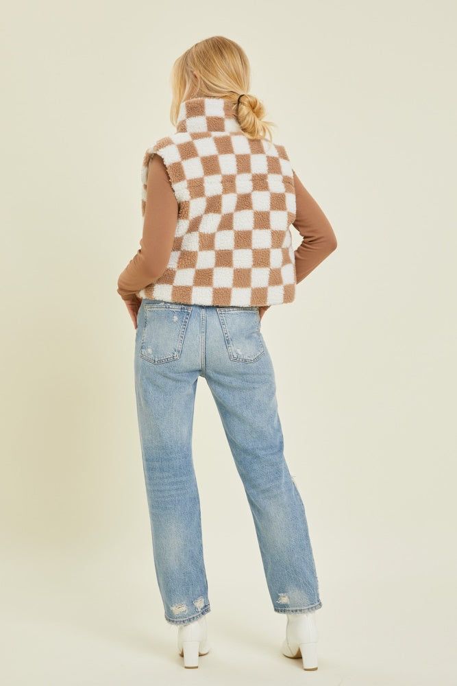 Taupe Sherpa Print Zip Up Vest sold by Pinkblush product image thumbnail 3