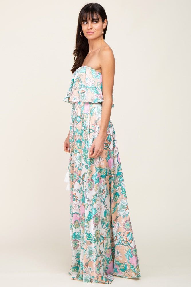 Jade Floral Satin Strapless Front Tie Maxi Dress sold by Pinkblush product image thumbnail 2