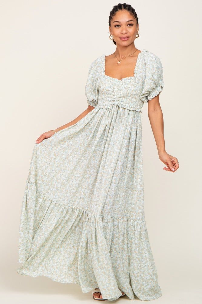 Sage Floral Smocked Ruffle Maxi Dress sold by Pinkblush product image thumbnail 4