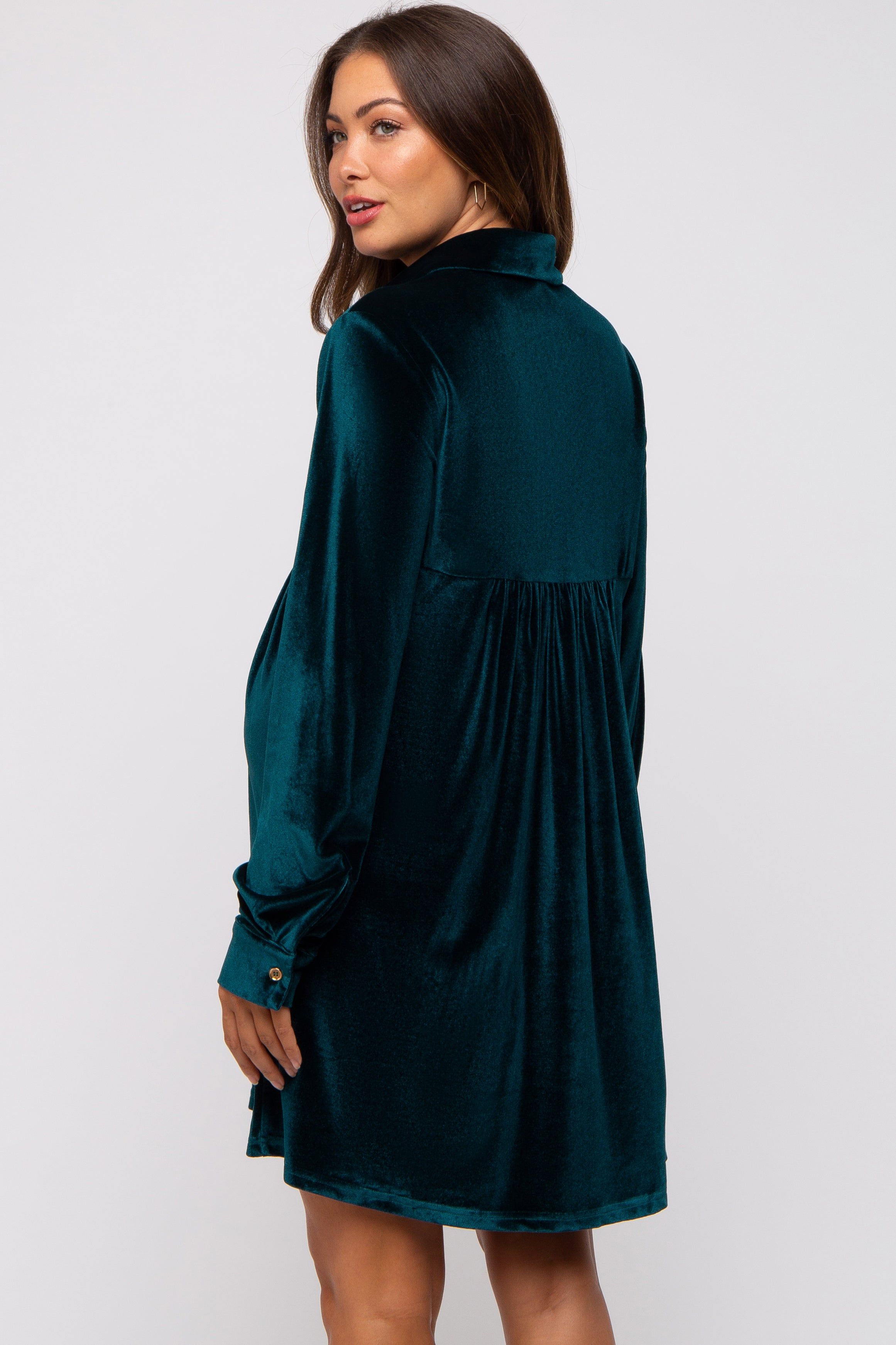 Emerald Green Velvet Button Down Maternity Dress sold by Pinkblush product image thumbnail 4
