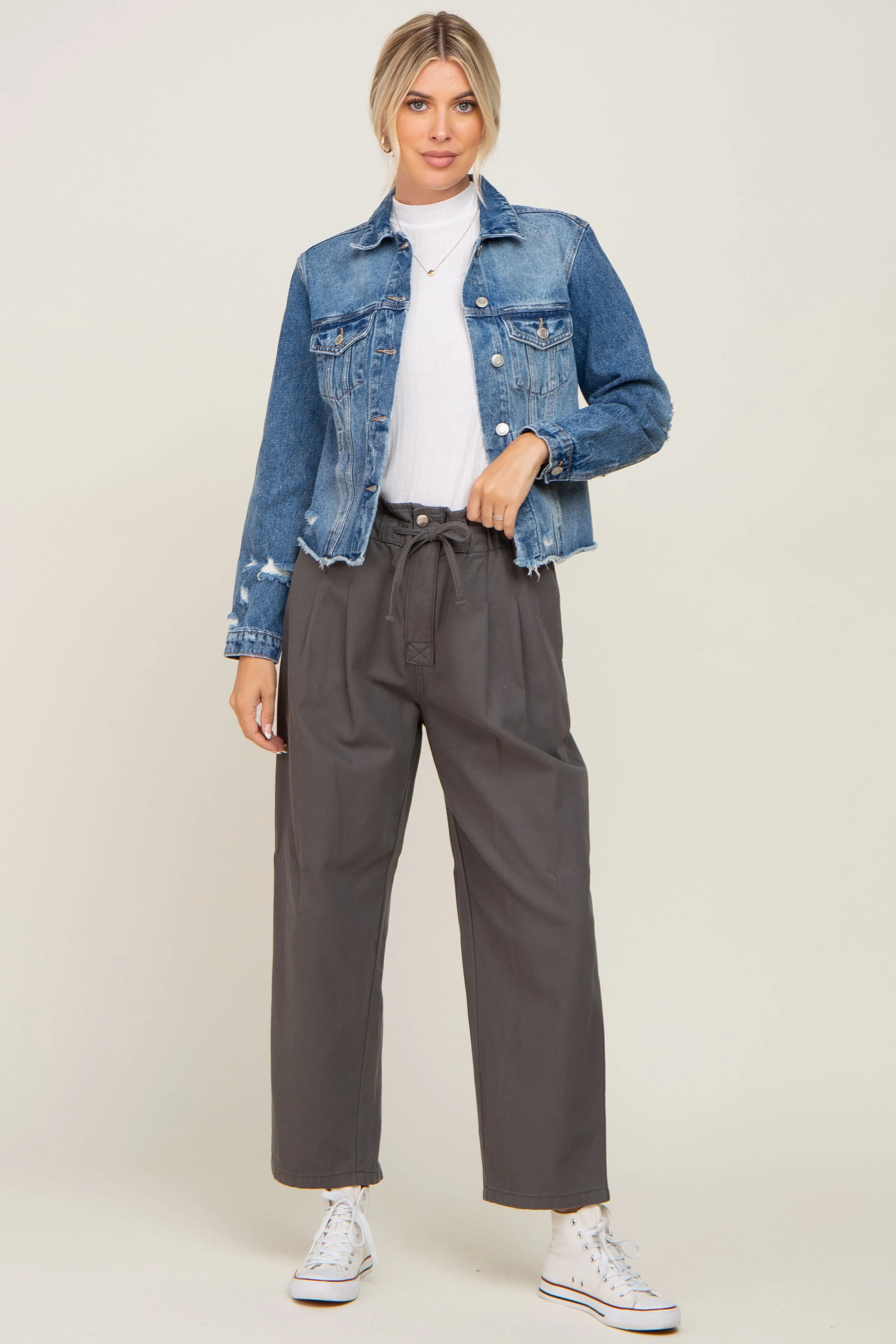 Navy Blue Distressed Cropped Denim Jacket sold by Pinkblush product image thumbnail 4