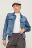Navy Blue Distressed Cropped Denim Jacket sold by Pinkblush