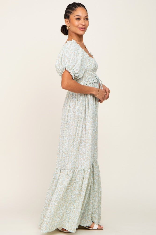 Sage Floral Smocked Ruffle Maxi Dress sold by Pinkblush product image thumbnail 2
