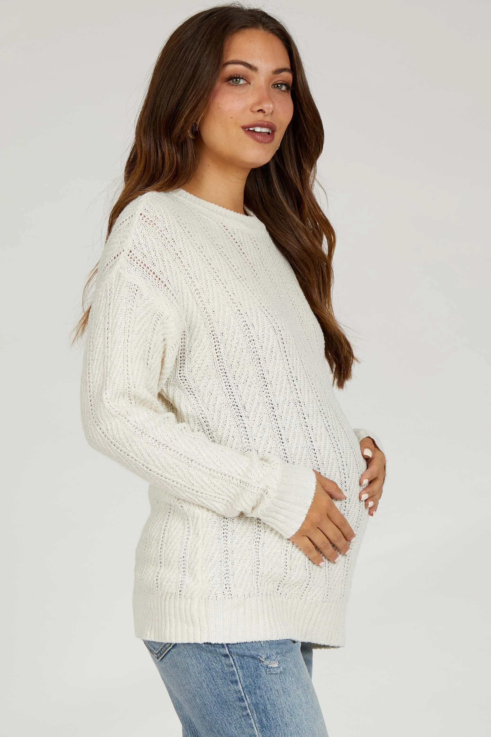Ivory Pattern Knit Maternity Sweater sold by Pinkblush product image thumbnail 2