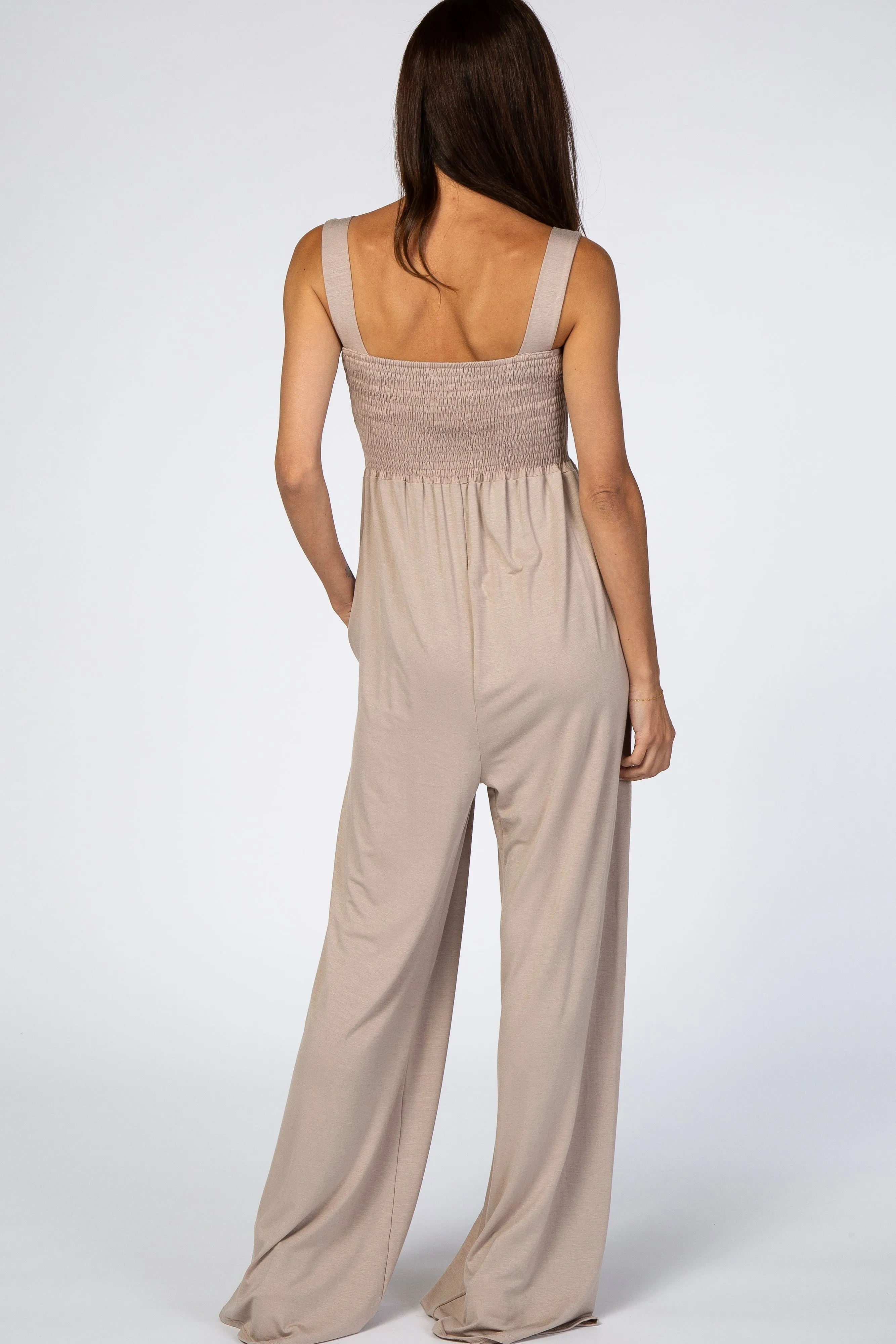 Taupe Sleeveless Wide Leg Jumpsuit sold by Pinkblush product image thumbnail 3