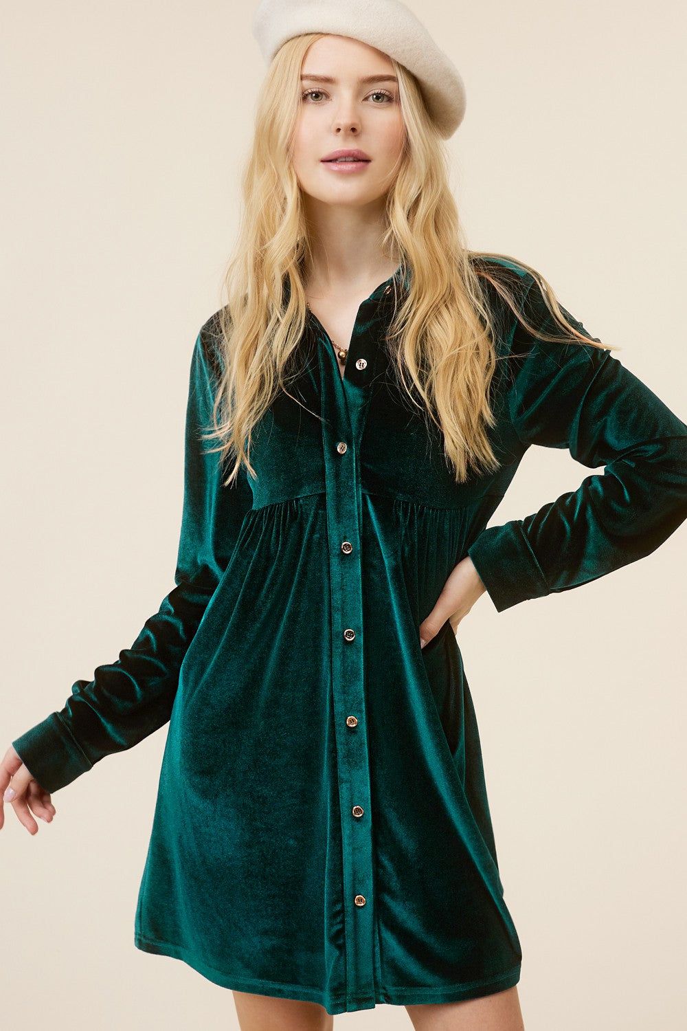 Emerald Green Velvet Button Down Maternity Dress sold by Pinkblush product image thumbnail 5