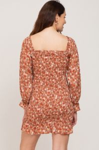 Rust Floral Sweetheart Neck Smocked Long Sleeve Maternity Dress sold by Pinkblush