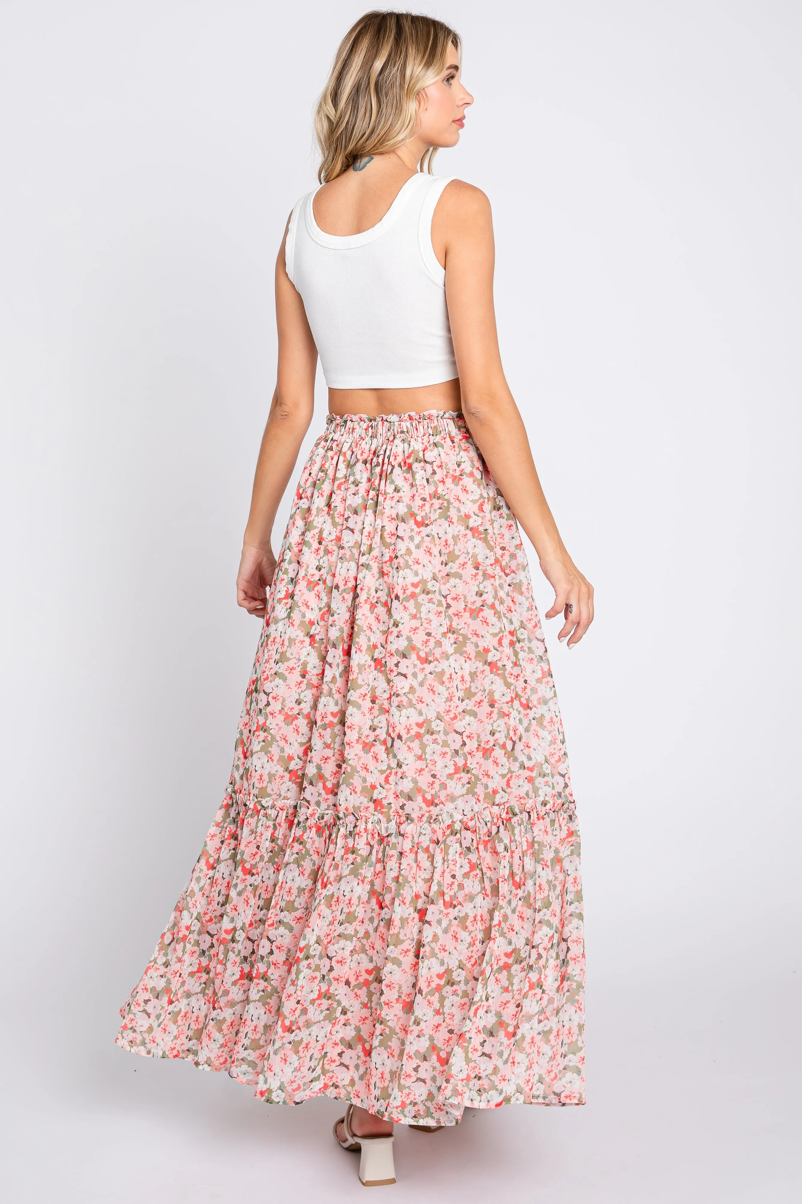 Pink Smocked Waist Tiered Maxi Skirt sold by Pinkblush product image thumbnail 3