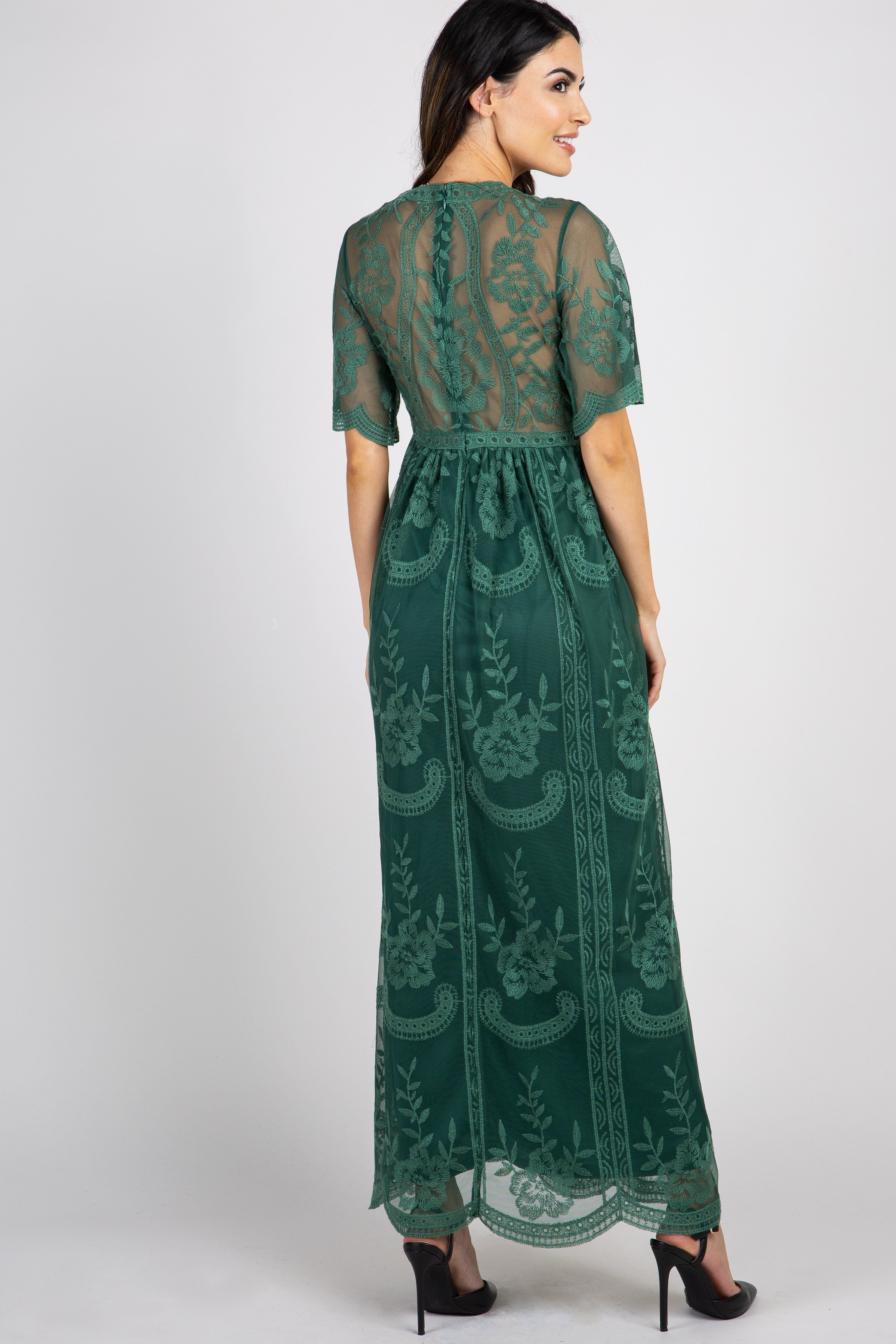 Teal Green Lace Mesh Overlay Maternity Maxi Dress sold by Pinkblush product image thumbnail 3