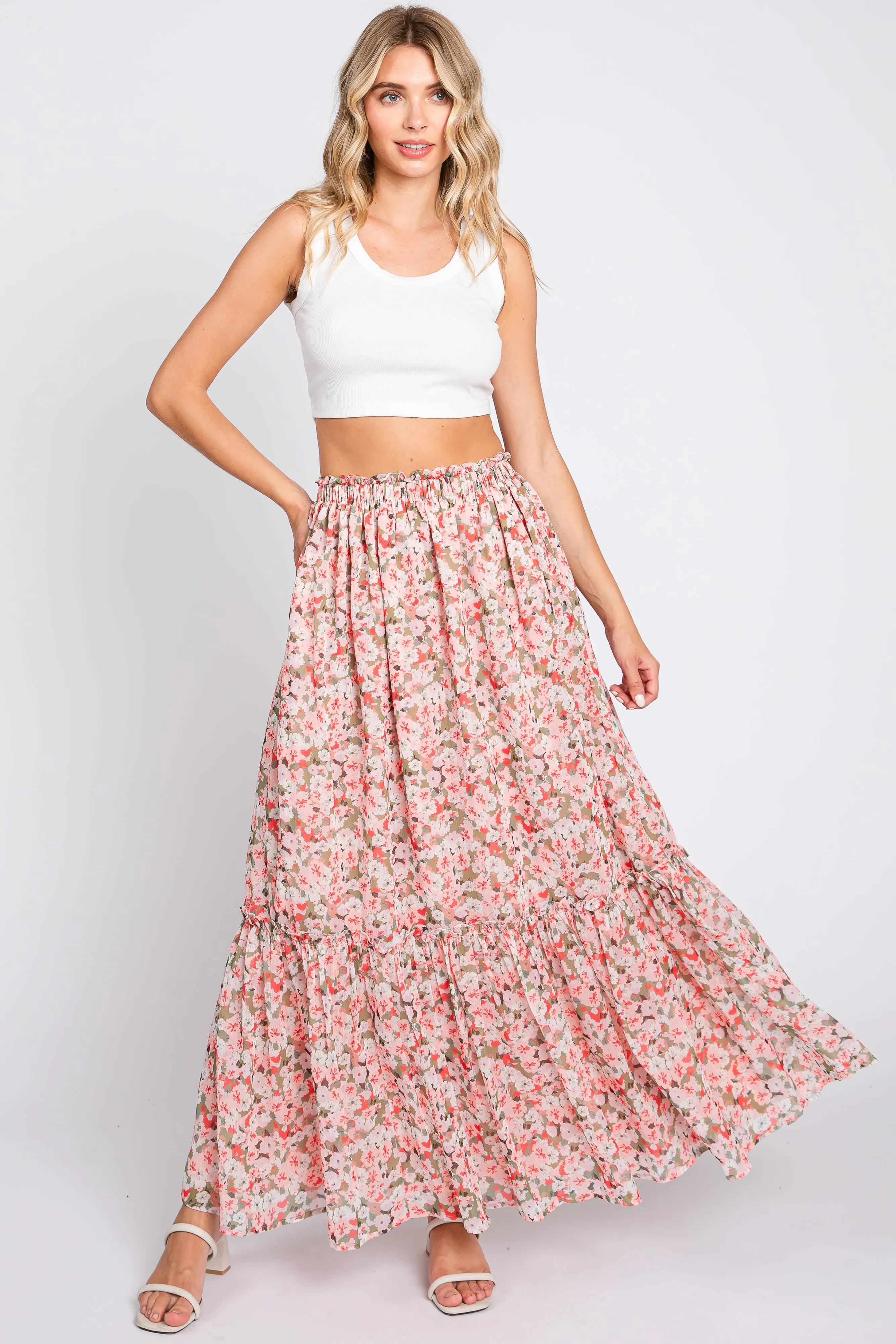 Pink Smocked Waist Tiered Maxi Skirt sold by Pinkblush product image thumbnail 4