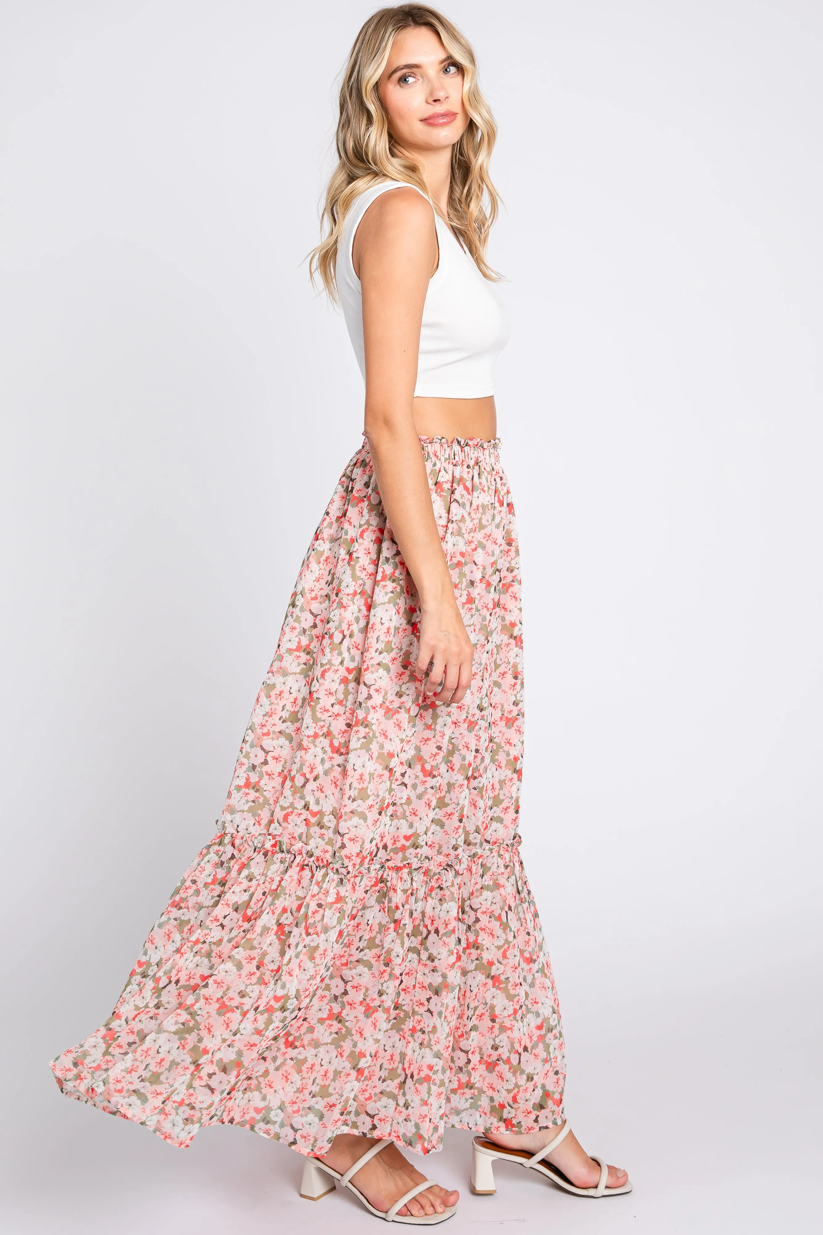 Pink Smocked Waist Tiered Maxi Skirt sold by Pinkblush product image thumbnail 2