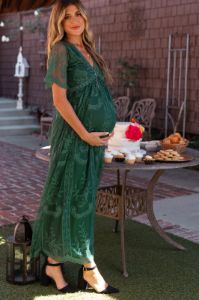 Teal Green Lace Mesh Overlay Maternity Maxi Dress sold by Pinkblush