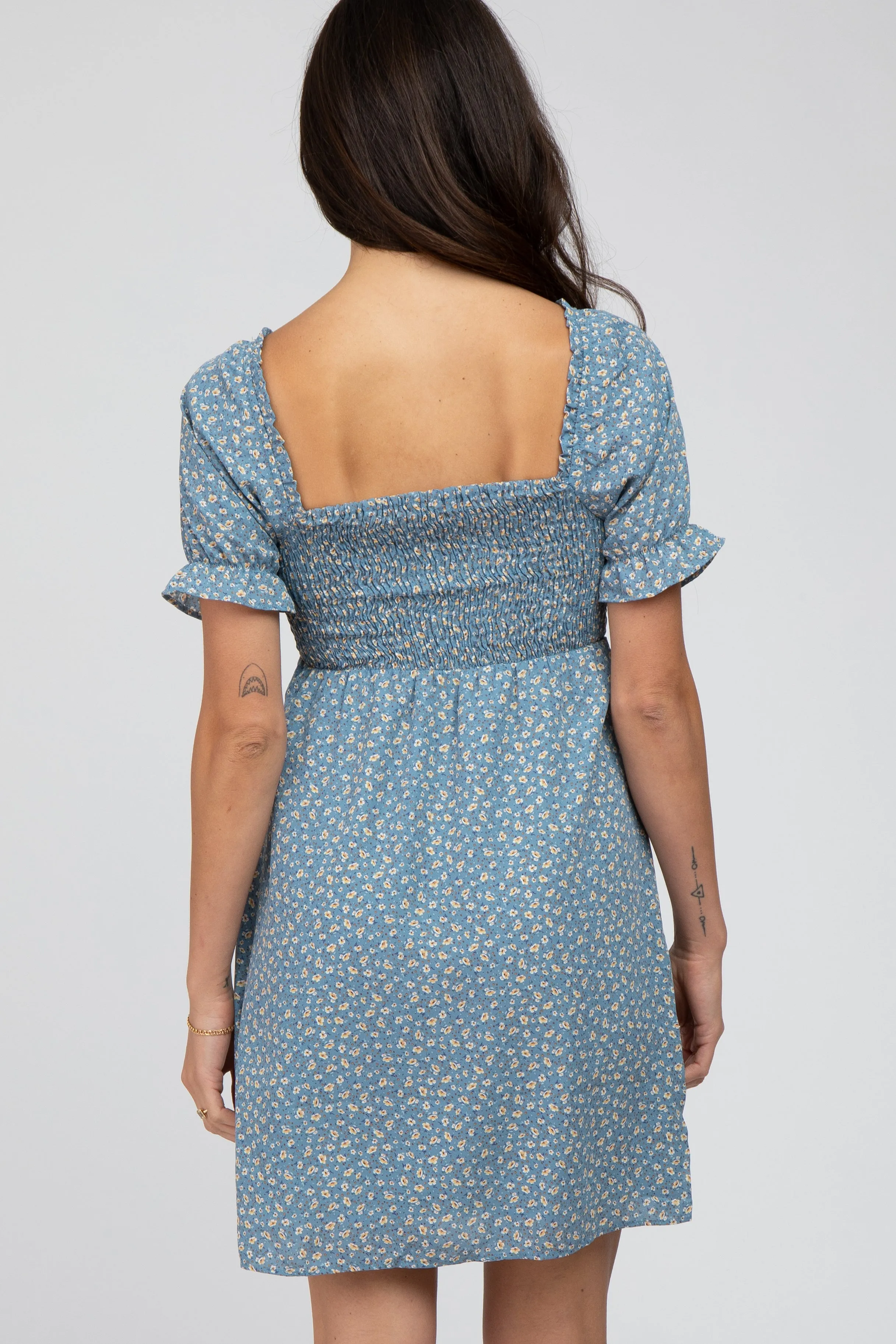 Blue Floral Cinched Sweetheart Neck Dress sold by Pinkblush product image thumbnail 3
