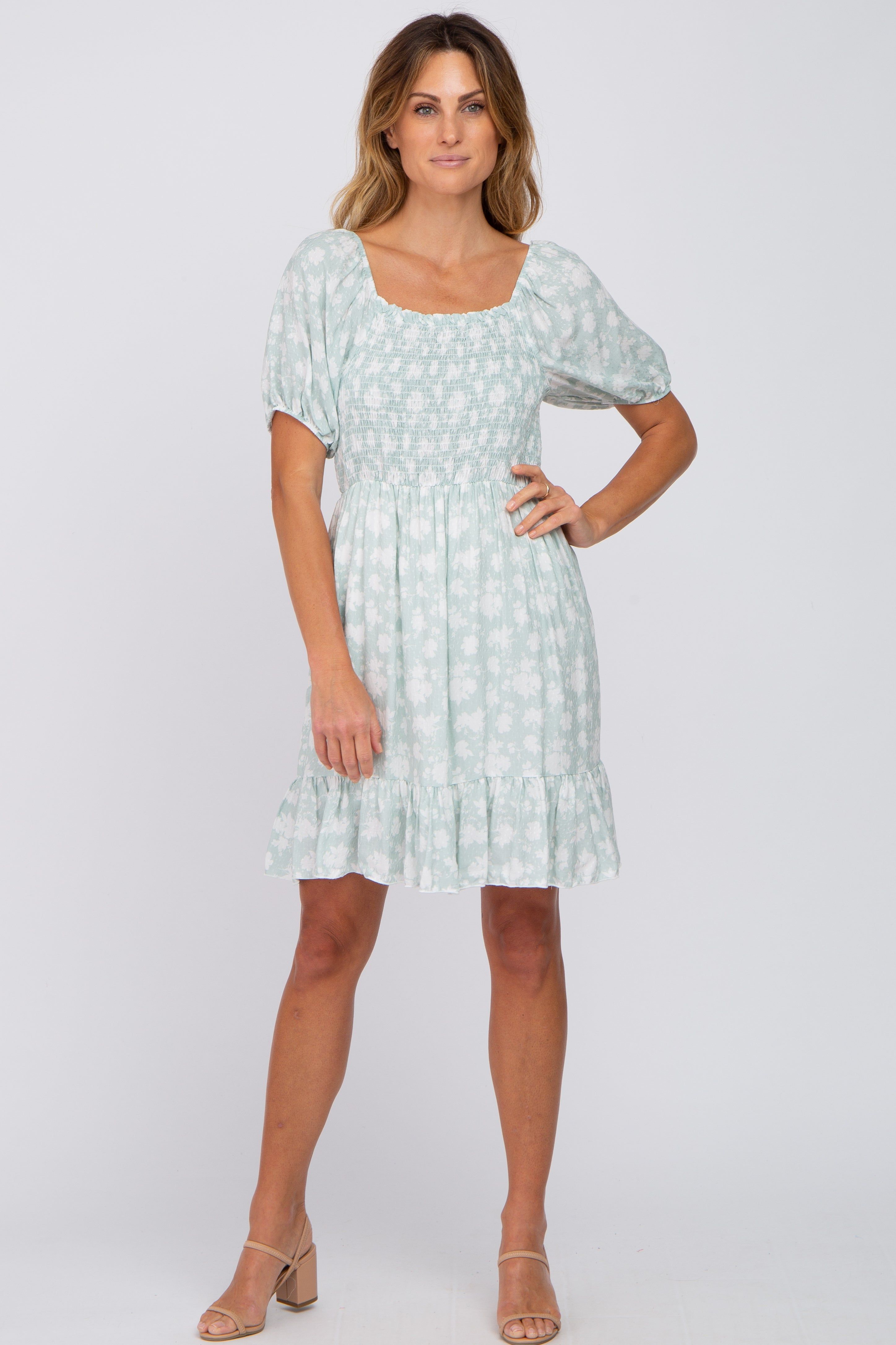 Mint Green Floral Smocked Dress sold by Pinkblush product image thumbnail 4