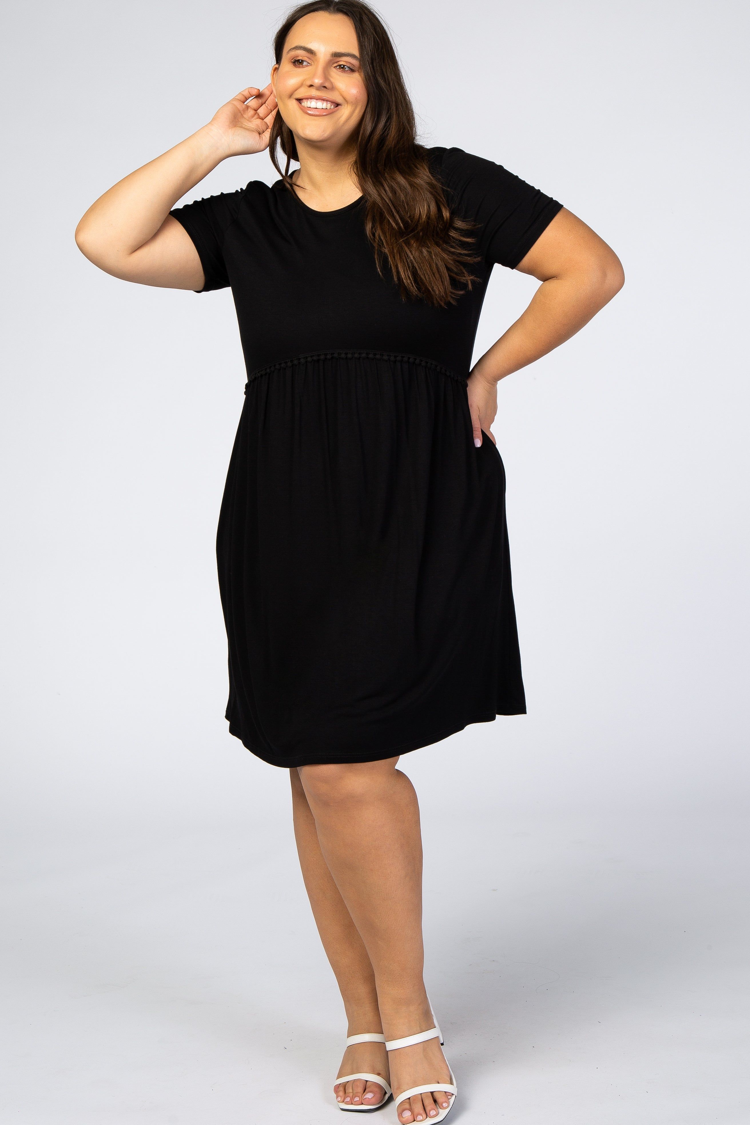 Black Solid Crochet Trim Maternity Plus Shift Dress sold by Pinkblush product image thumbnail 5