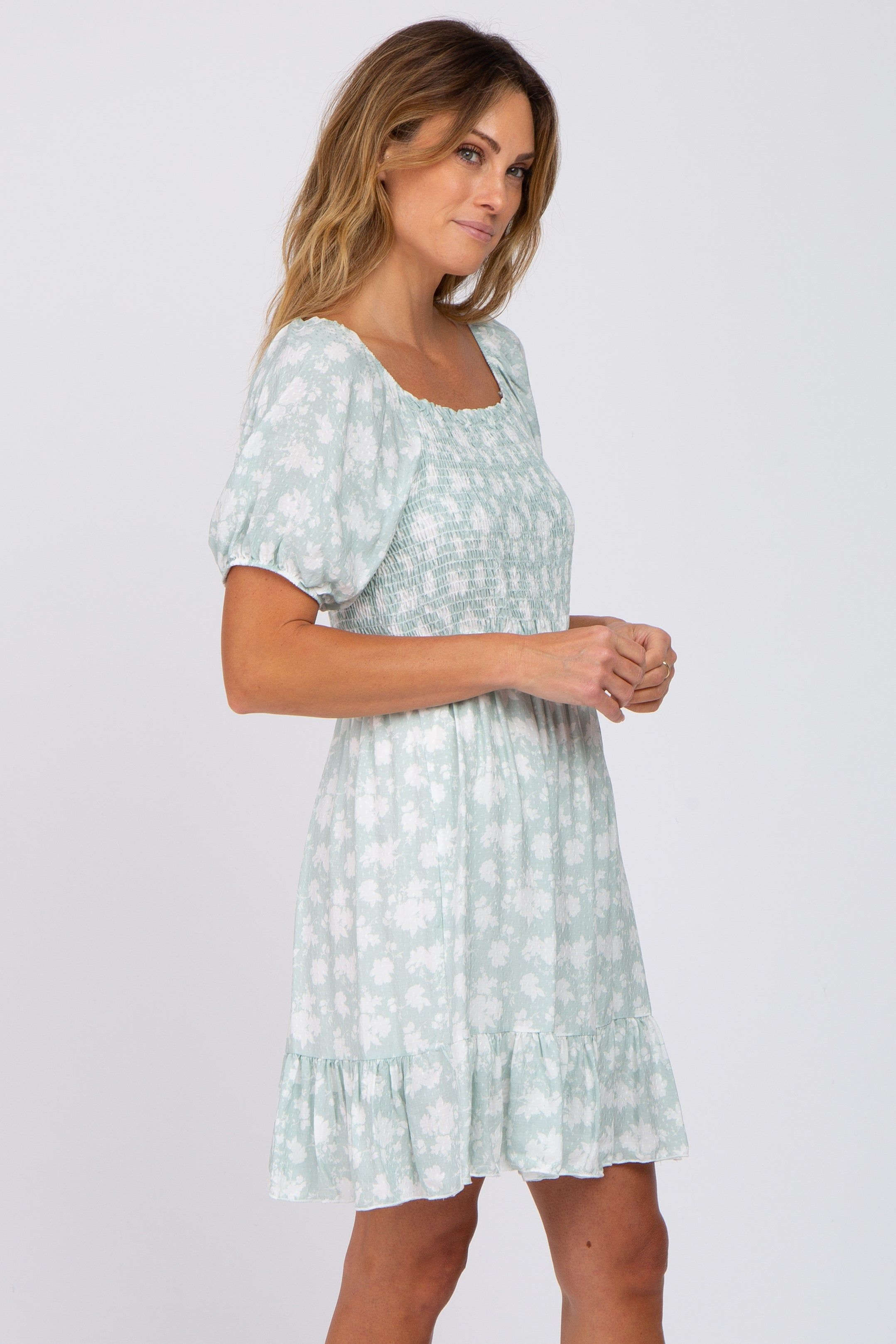 Mint Green Floral Smocked Dress sold by Pinkblush product image thumbnail 2