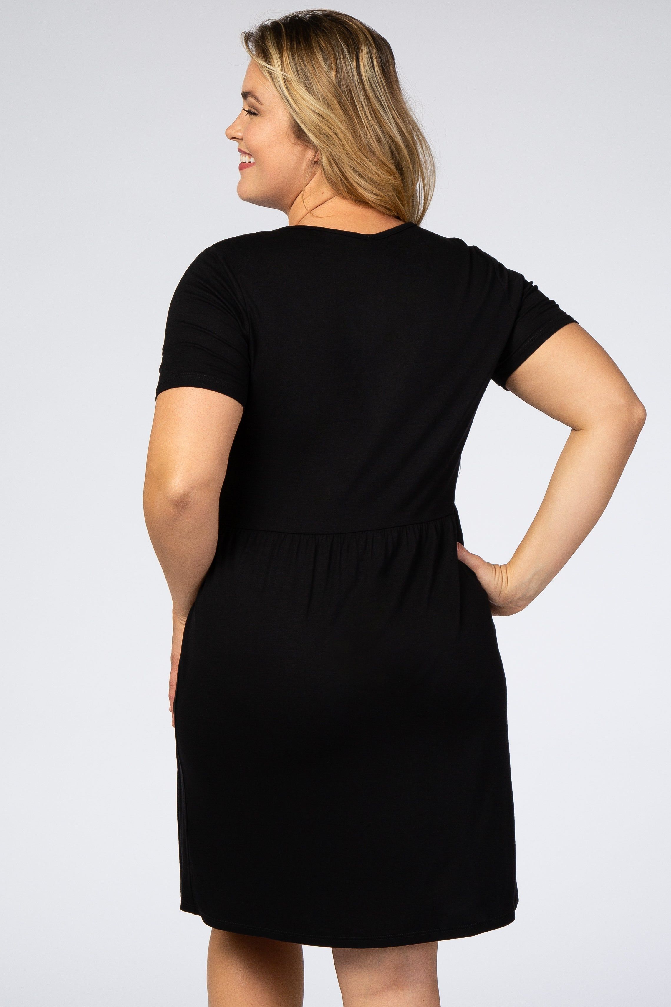 Black Solid Crochet Trim Maternity Plus Shift Dress sold by Pinkblush product image thumbnail 3
