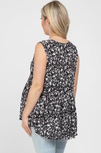 Black Floral Sleeveless Peplum Maternity Top sold by Pinkblush