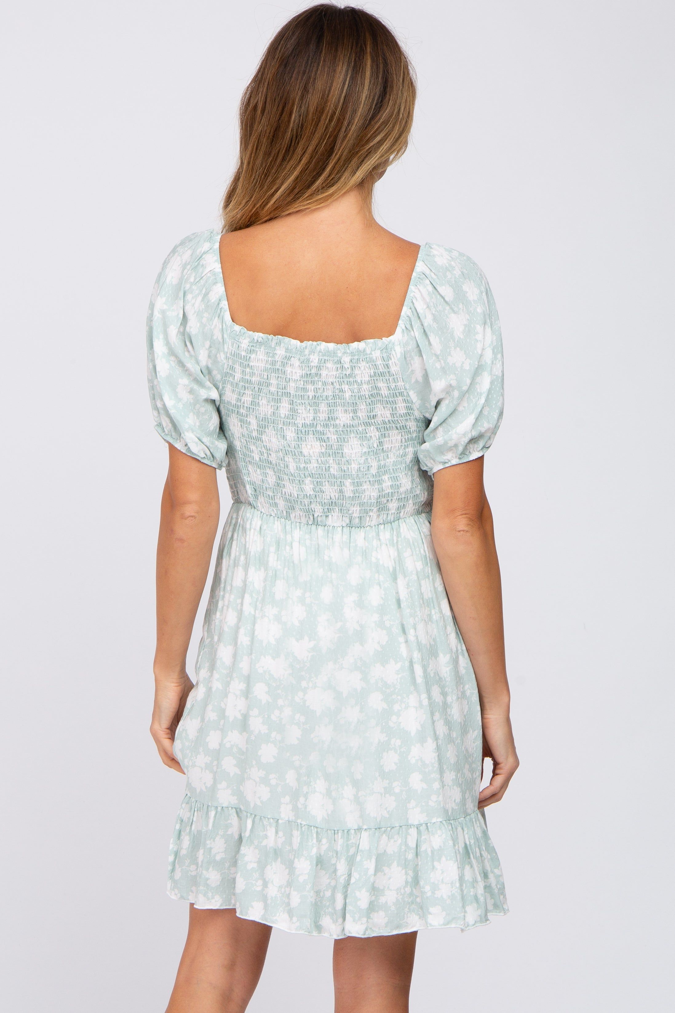 Mint Green Floral Smocked Dress sold by Pinkblush product image thumbnail 3