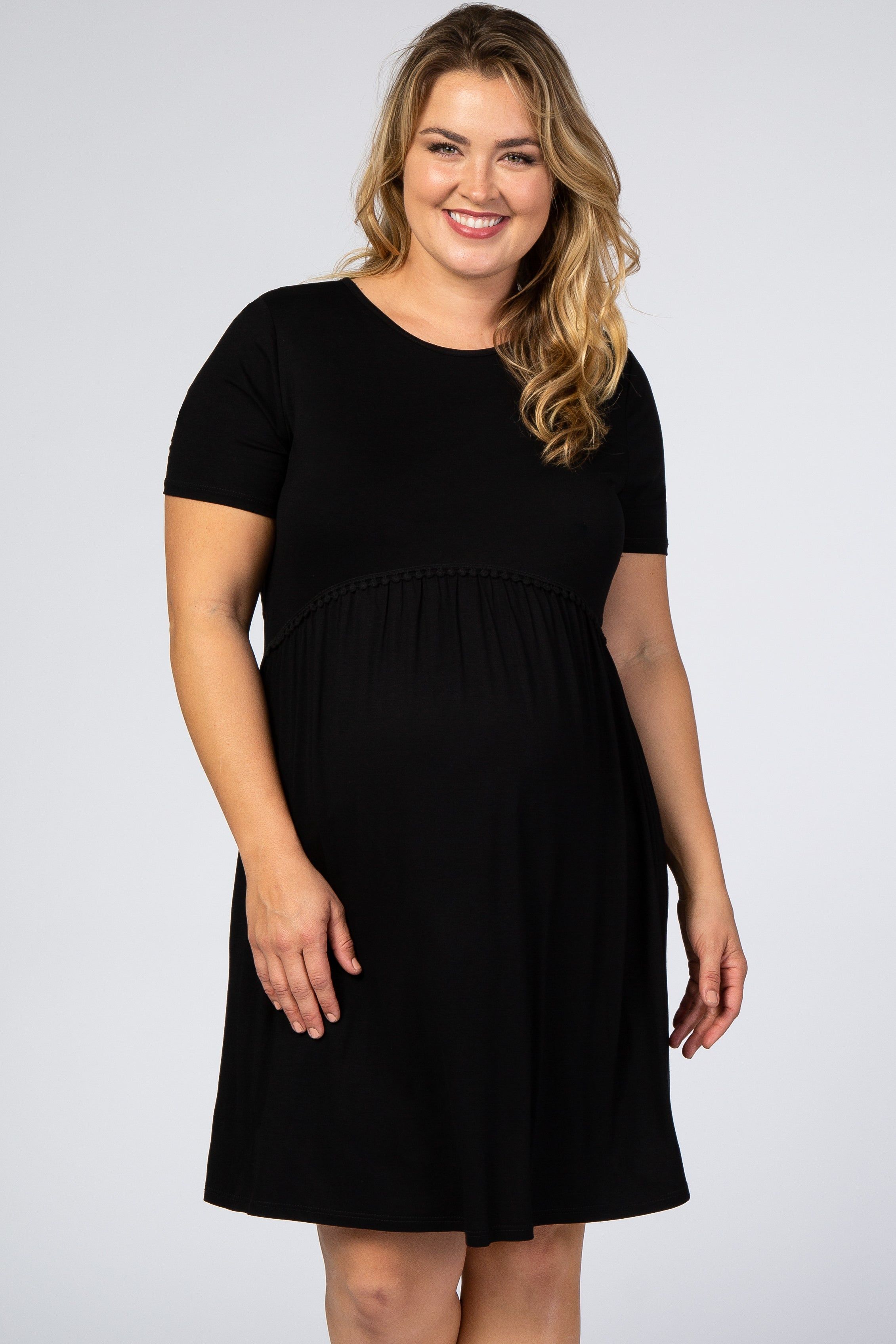 Black Solid Crochet Trim Maternity Plus Shift Dress sold by Pinkblush product image thumbnail 4