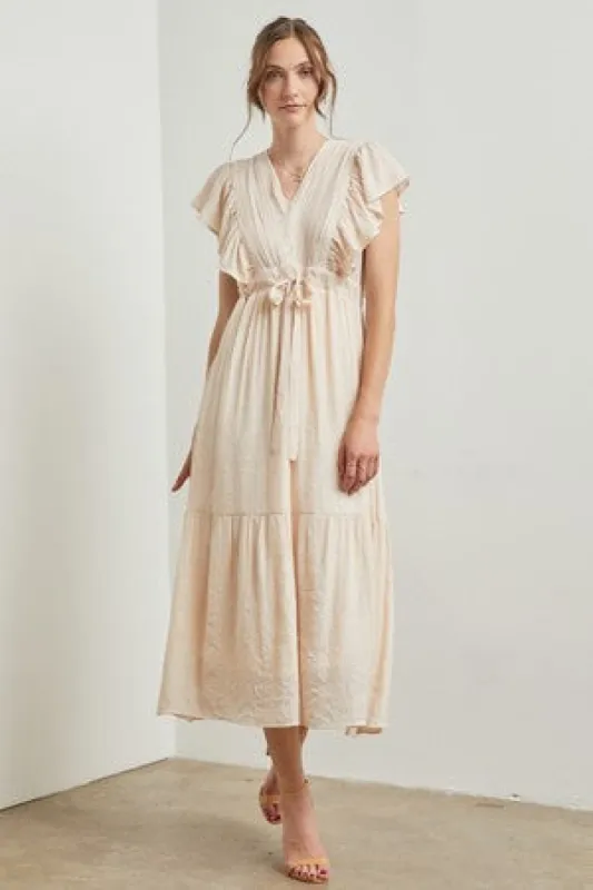 Cream Cuffed Sleeve Front Tie Maxi Dress sold by Pinkblush