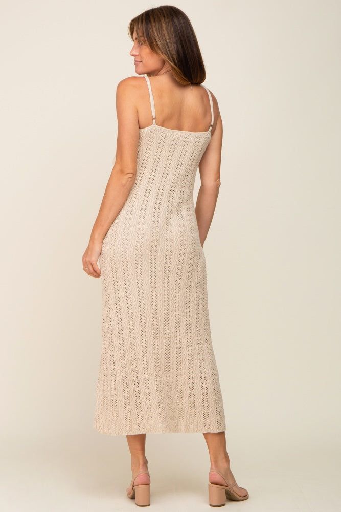 Beige Crochet Eyelet Trim Midi Dress sold by Pinkblush product image thumbnail 3