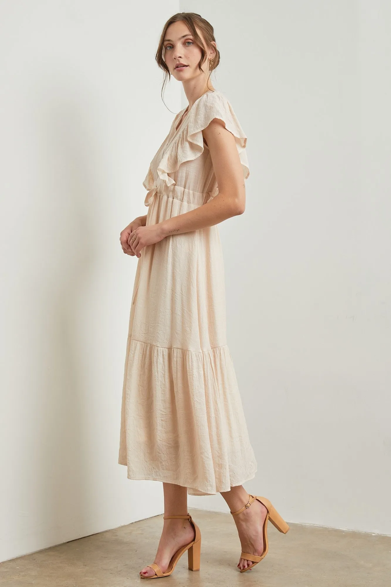 Cream Cuffed Sleeve Front Tie Maxi Dress sold by Pinkblush product image thumbnail 2