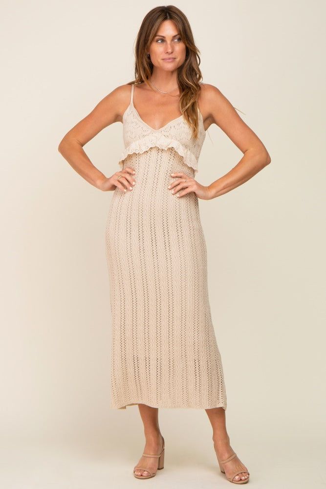 Beige Crochet Eyelet Trim Midi Dress sold by Pinkblush product image thumbnail 4