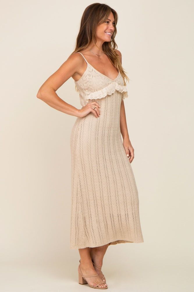 Beige Crochet Eyelet Trim Midi Dress sold by Pinkblush product image thumbnail 2