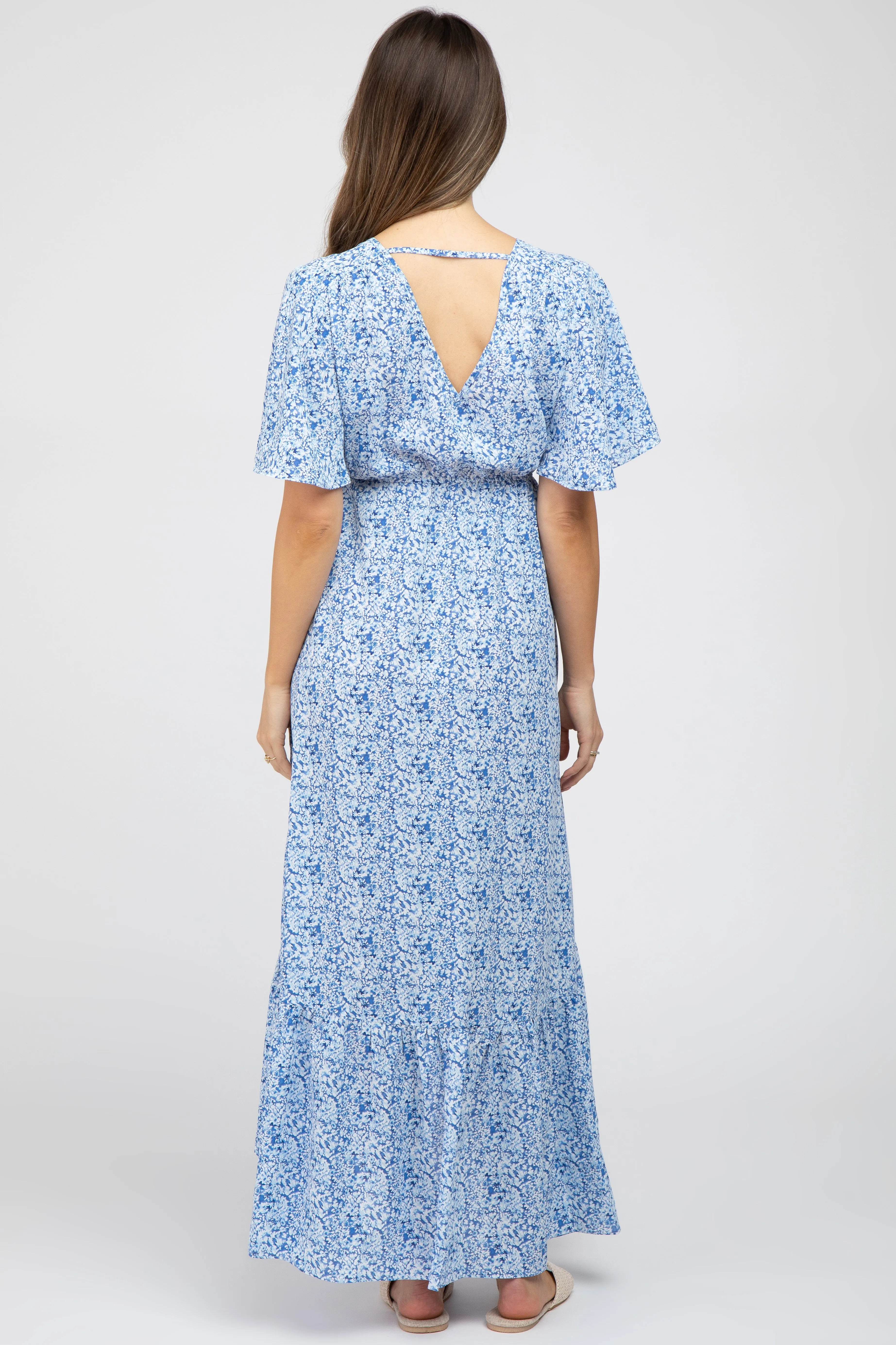 Light Blue Floral Wrap Maternity Midi Dress sold by Pinkblush product image thumbnail 3