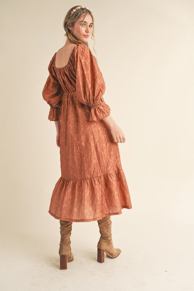 Rust Metallic Jacquard Floral Midi Dress sold by Pinkblush product image thumbnail 3