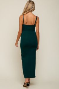 Forest Green Ribbed Side Slit Maternity Midi Dress sold by Pinkblush