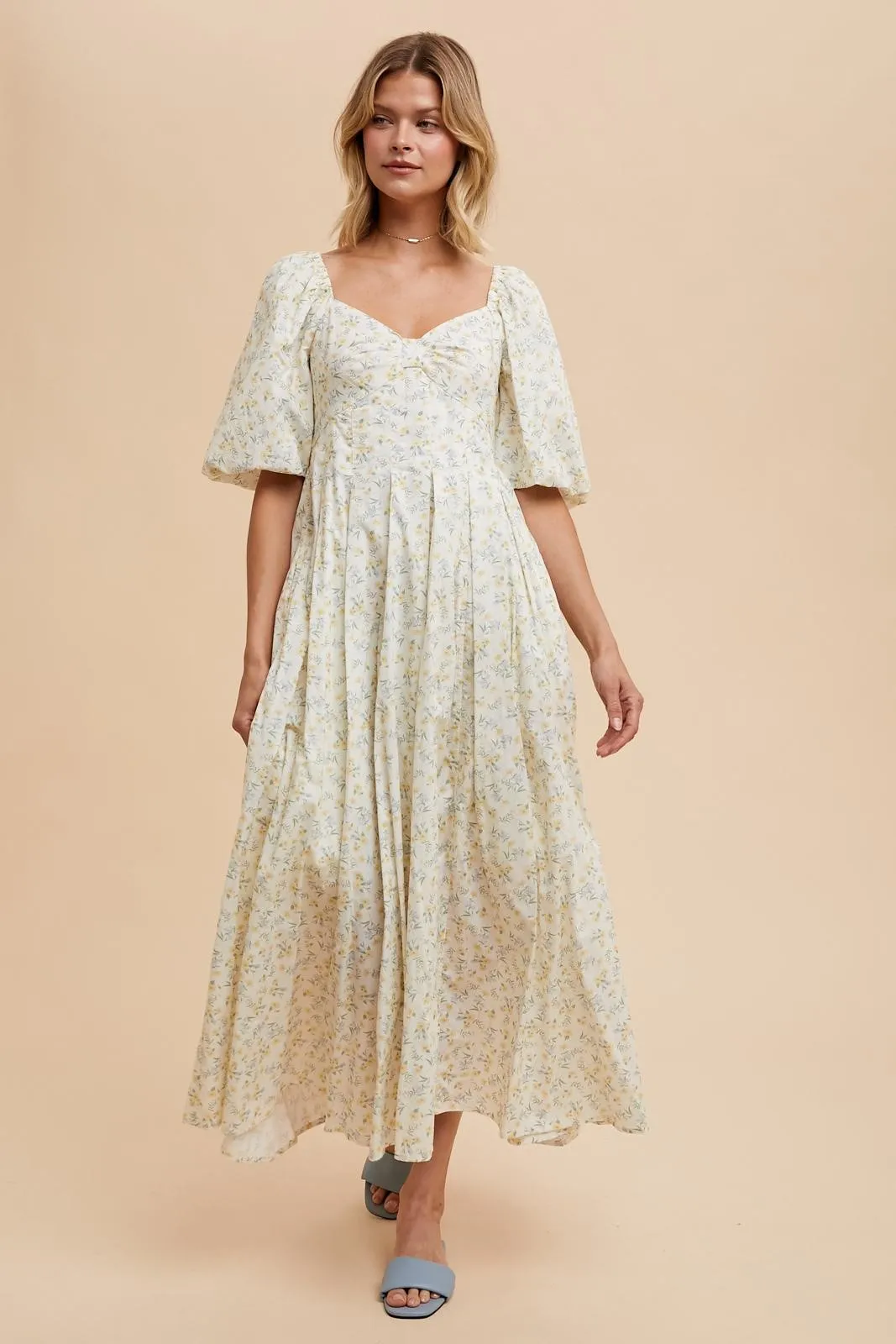 Cream Floral Cotton Maxi Dress sold by Pinkblush