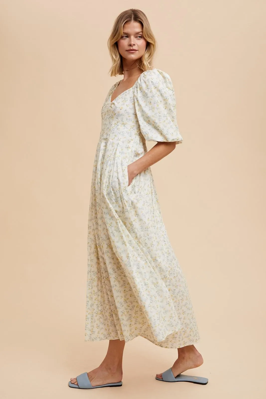 Cream Floral Cotton Maxi Dress sold by Pinkblush product image thumbnail 2