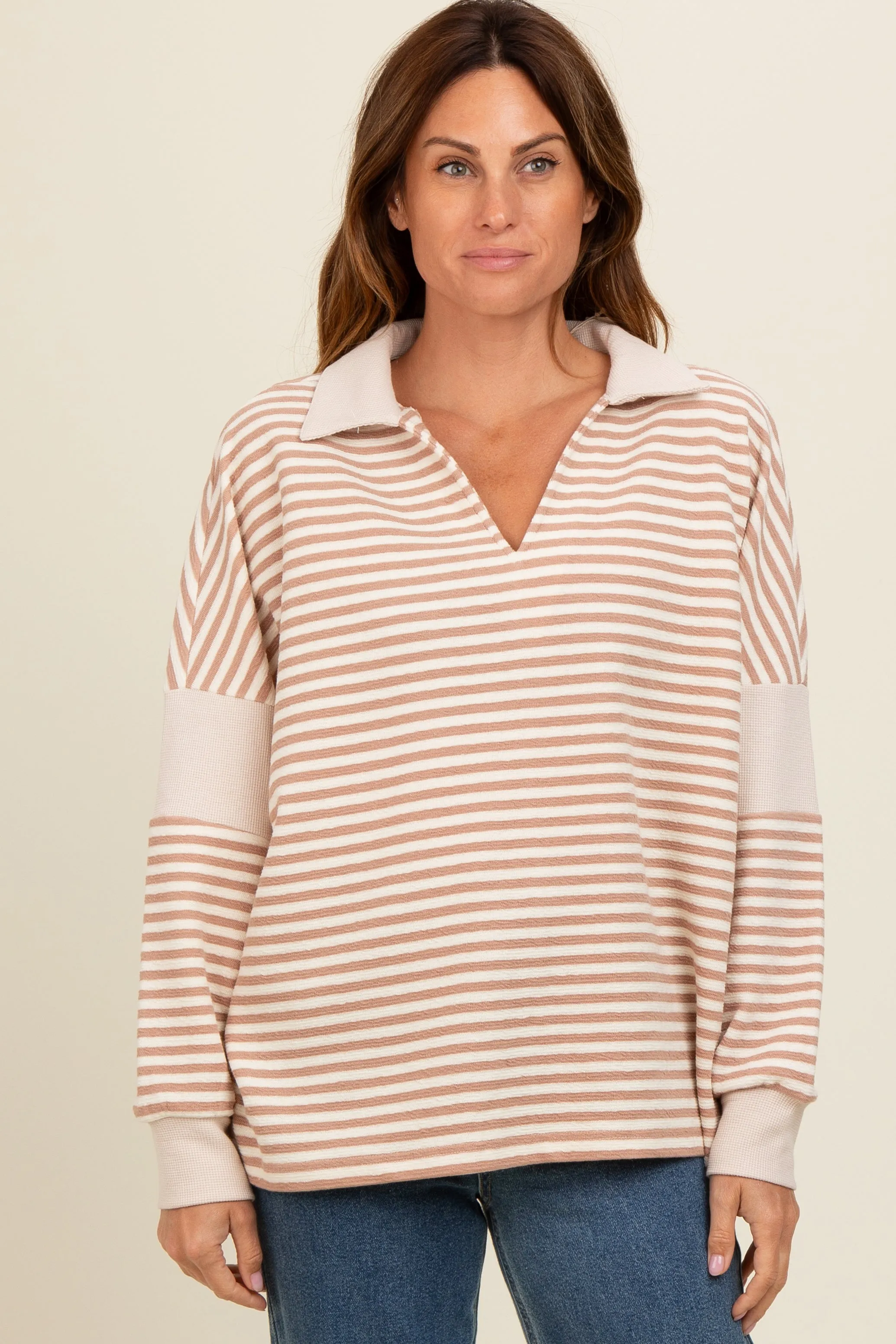 Beige Striped Relaxed Fit Maternity Top sold by Pinkblush product image thumbnail 5
