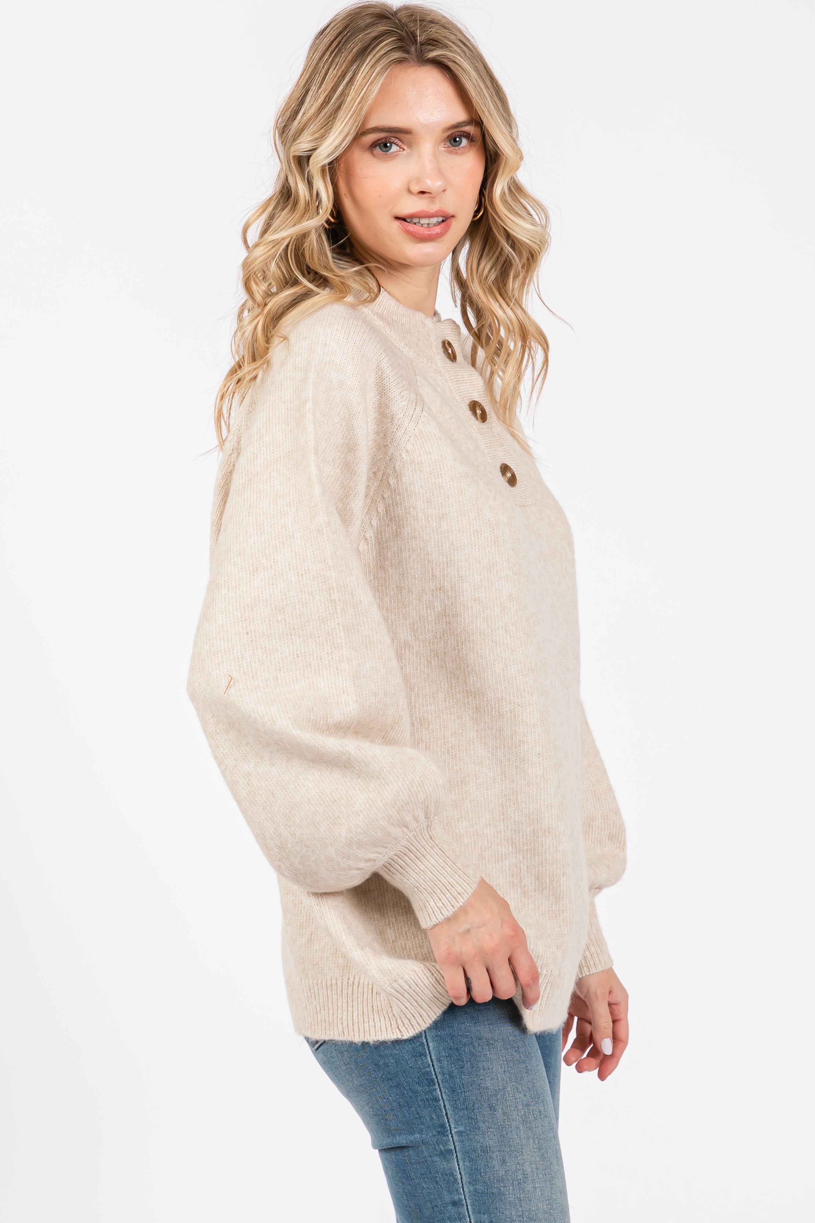 Cream Soft Knit Button Front Sweater sold by Pinkblush product image thumbnail 2