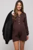 Brown Button Down Maternity Sweater Romper sold by Pinkblush
