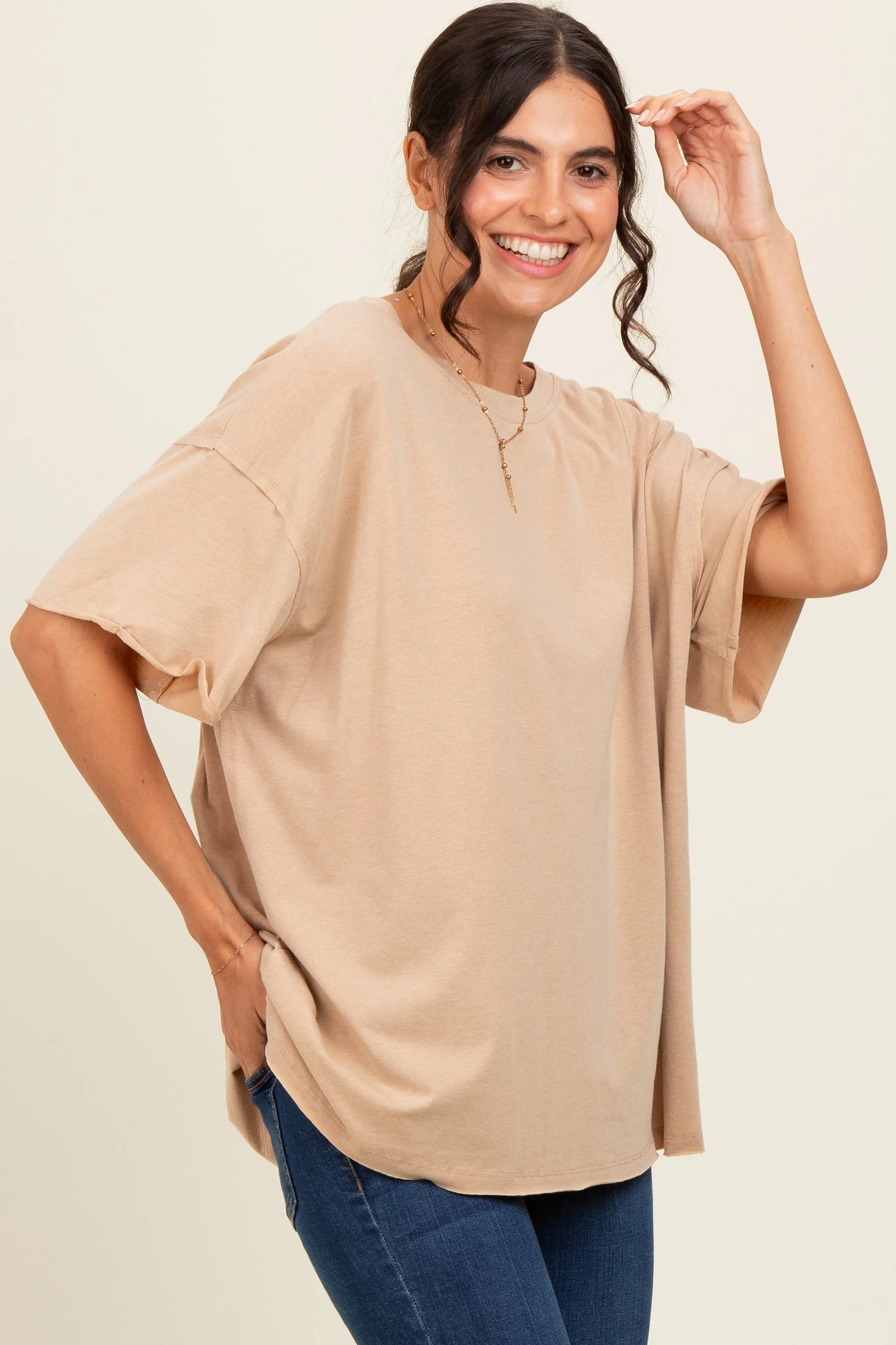 Taupe Raw Rolled Hem Top sold by Pinkblush product image thumbnail 3