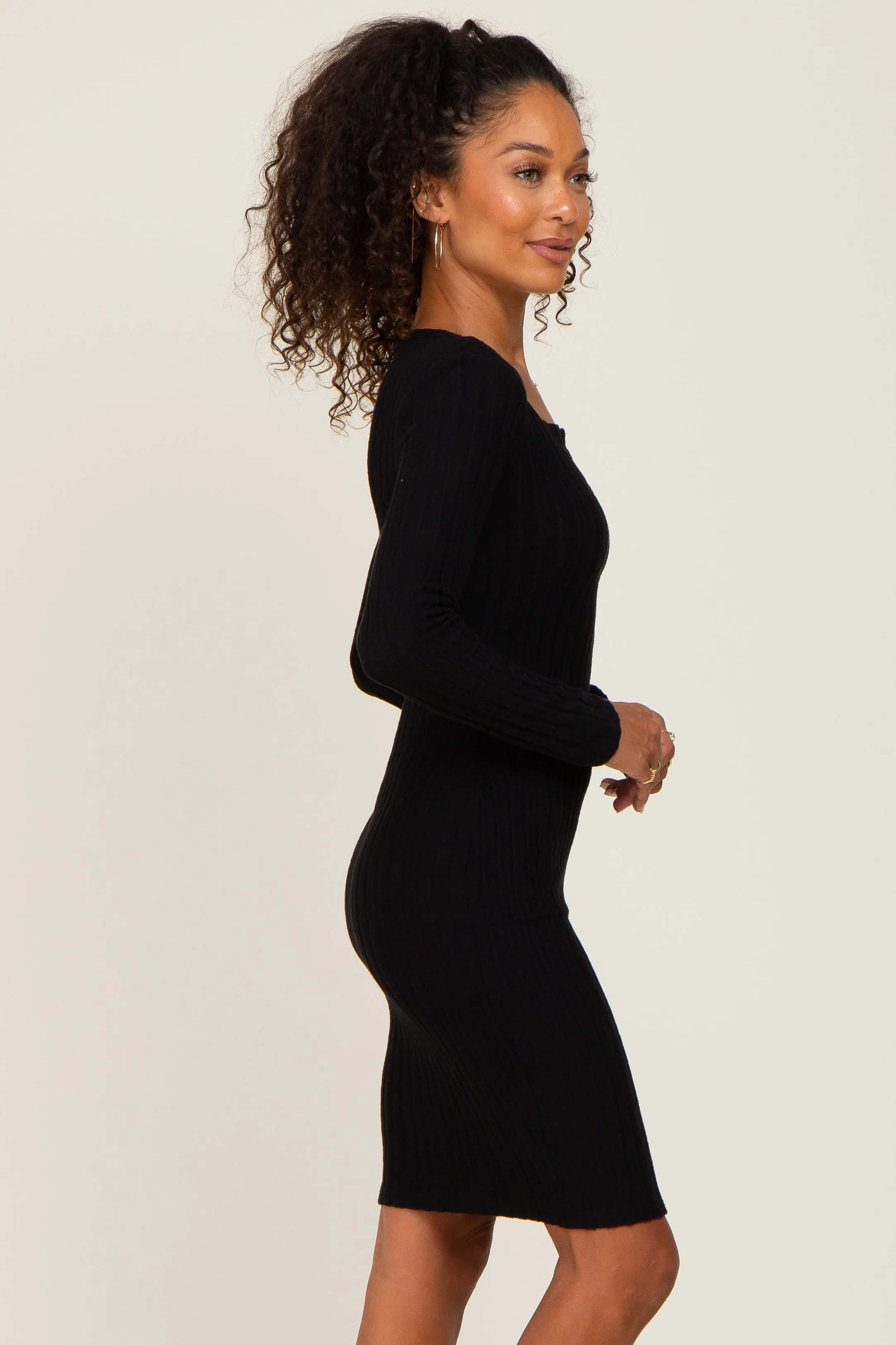 Black Soft Ribbed Long Sleeve Midi Dress sold by Pinkblush product image thumbnail 2