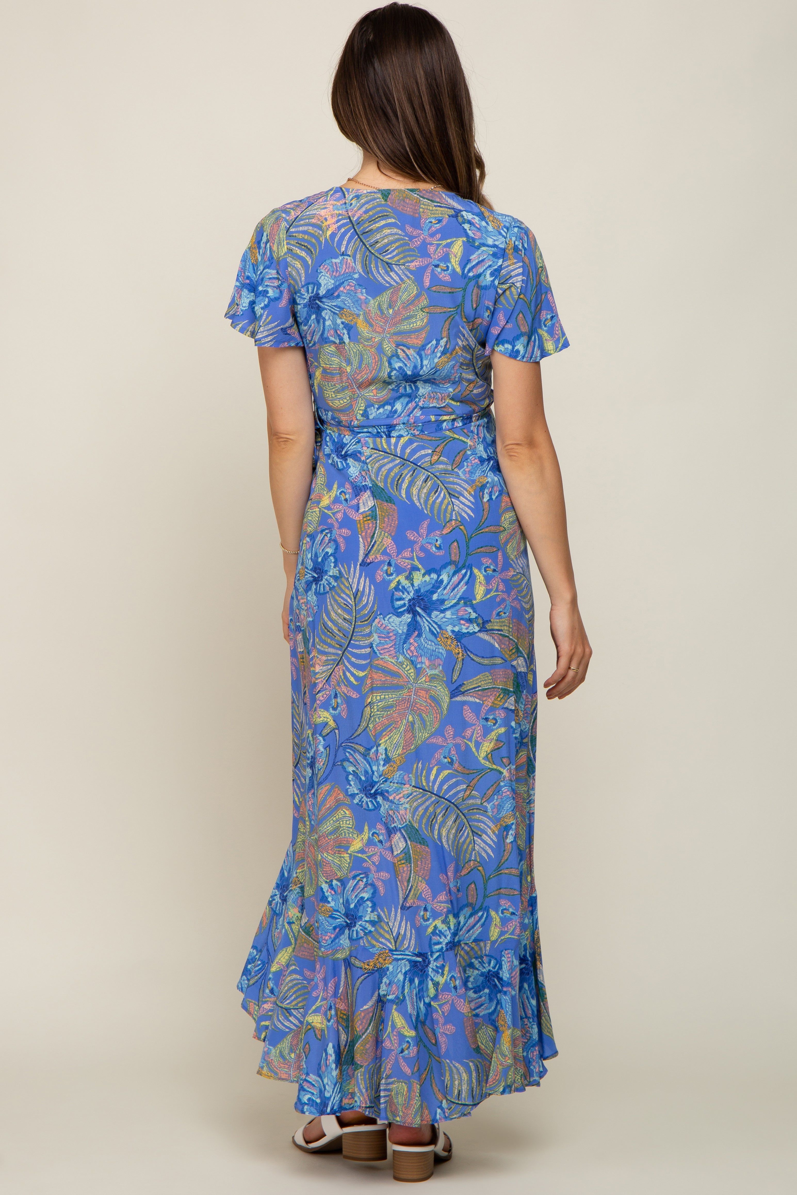 Blue Leaf Print Wrap Maternity Maxi Dress sold by Pinkblush product image thumbnail 3