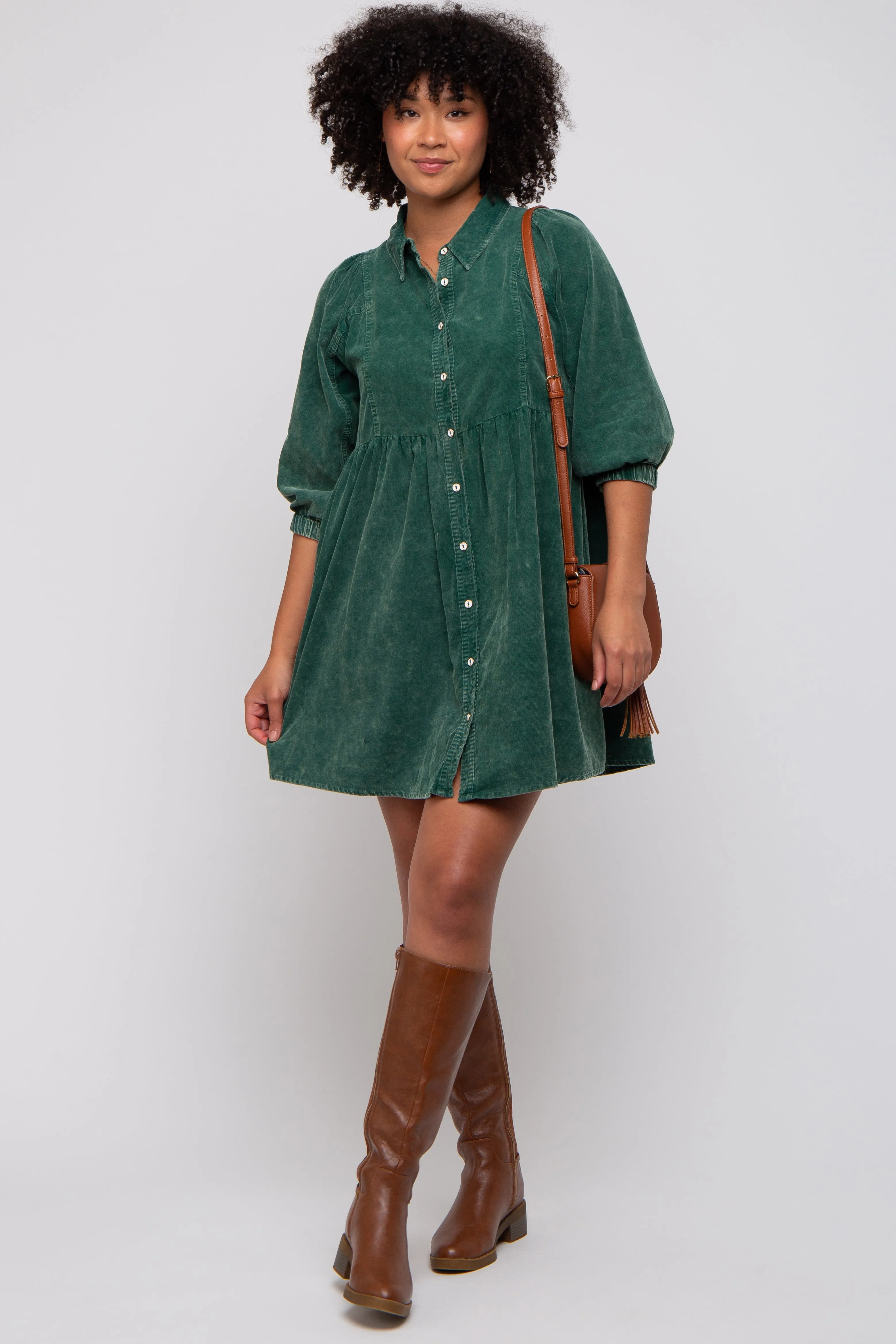 Green Corduroy Button Down Collared Maternity Dress sold by Pinkblush product image thumbnail 4