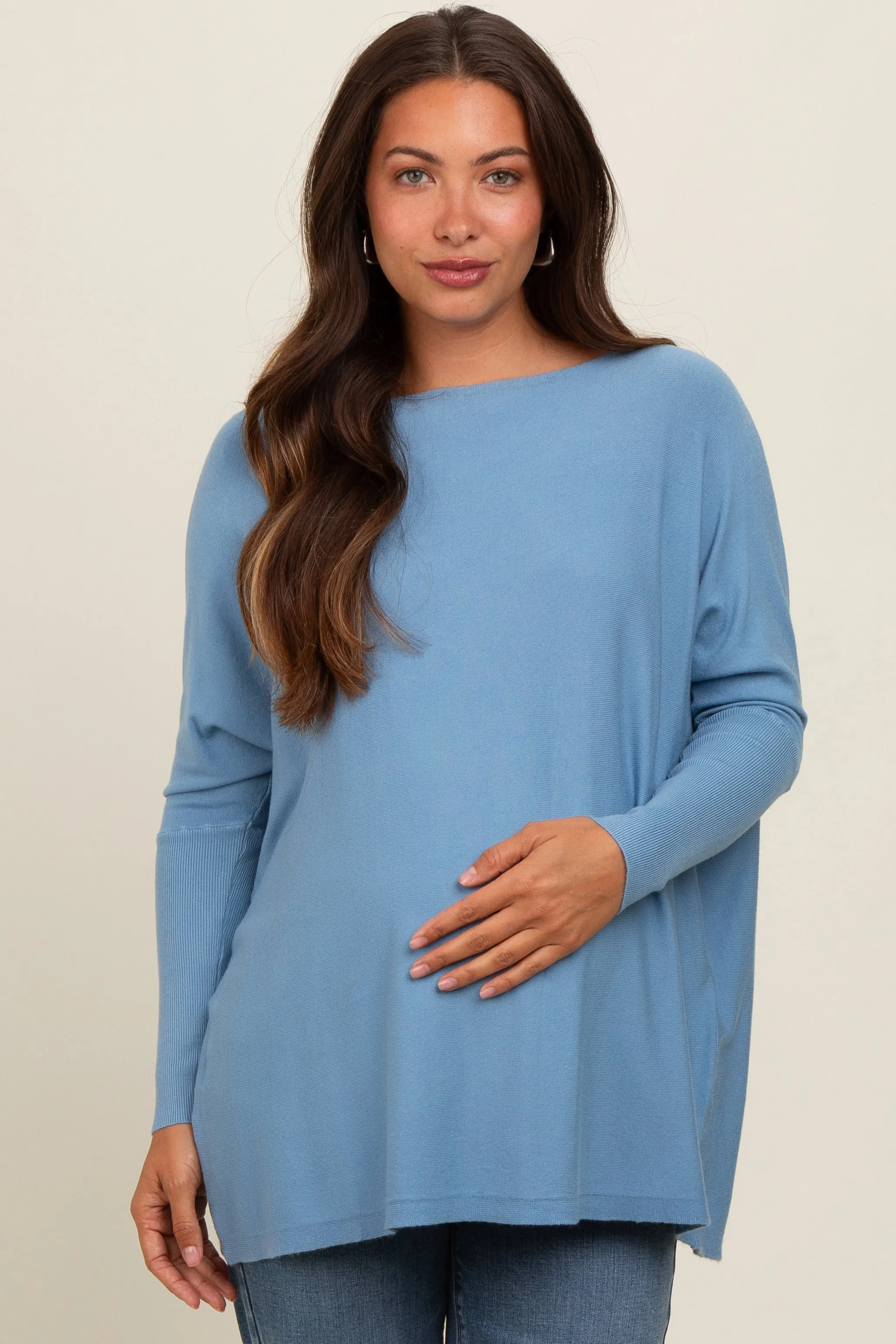 Blue Boatneck Knit Dolman Maternity Top sold by Pinkblush