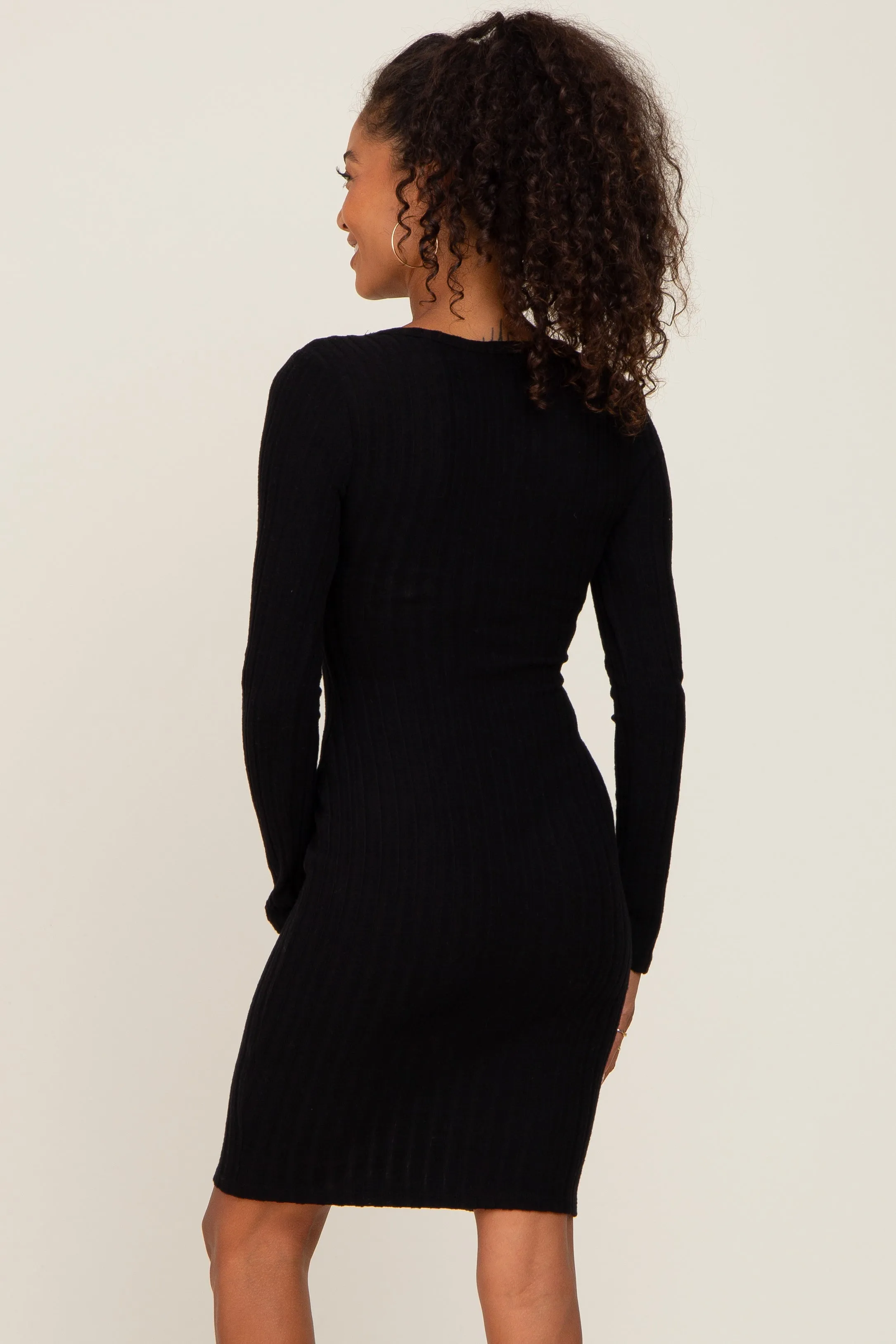 Black Soft Ribbed Long Sleeve Midi Dress sold by Pinkblush product image thumbnail 3