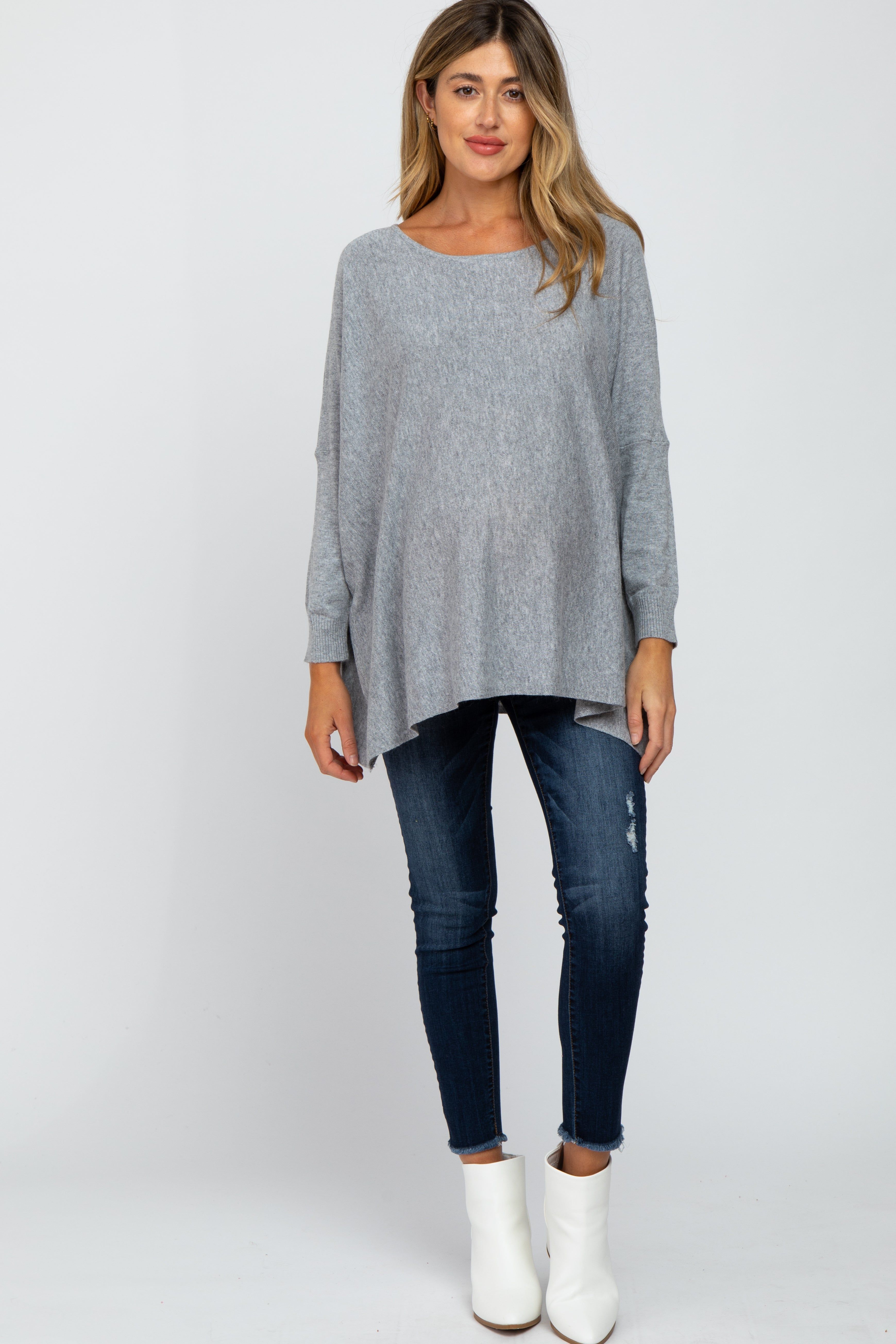 Grey Soft Knit Dolman Sleeve Maternity Sweater sold by Pinkblush product image thumbnail 4