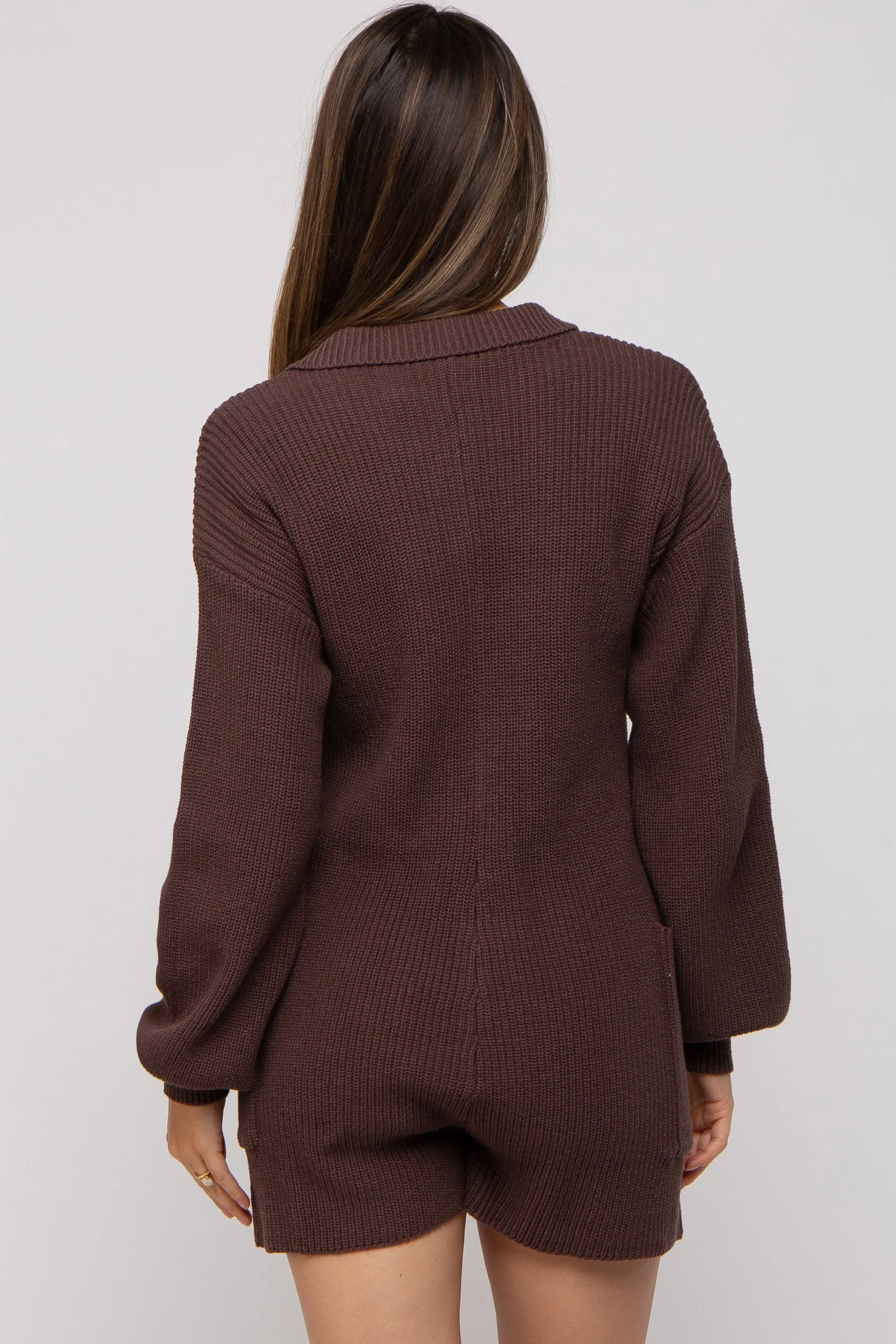 Brown Button Down Maternity Sweater Romper sold by Pinkblush product image thumbnail 4