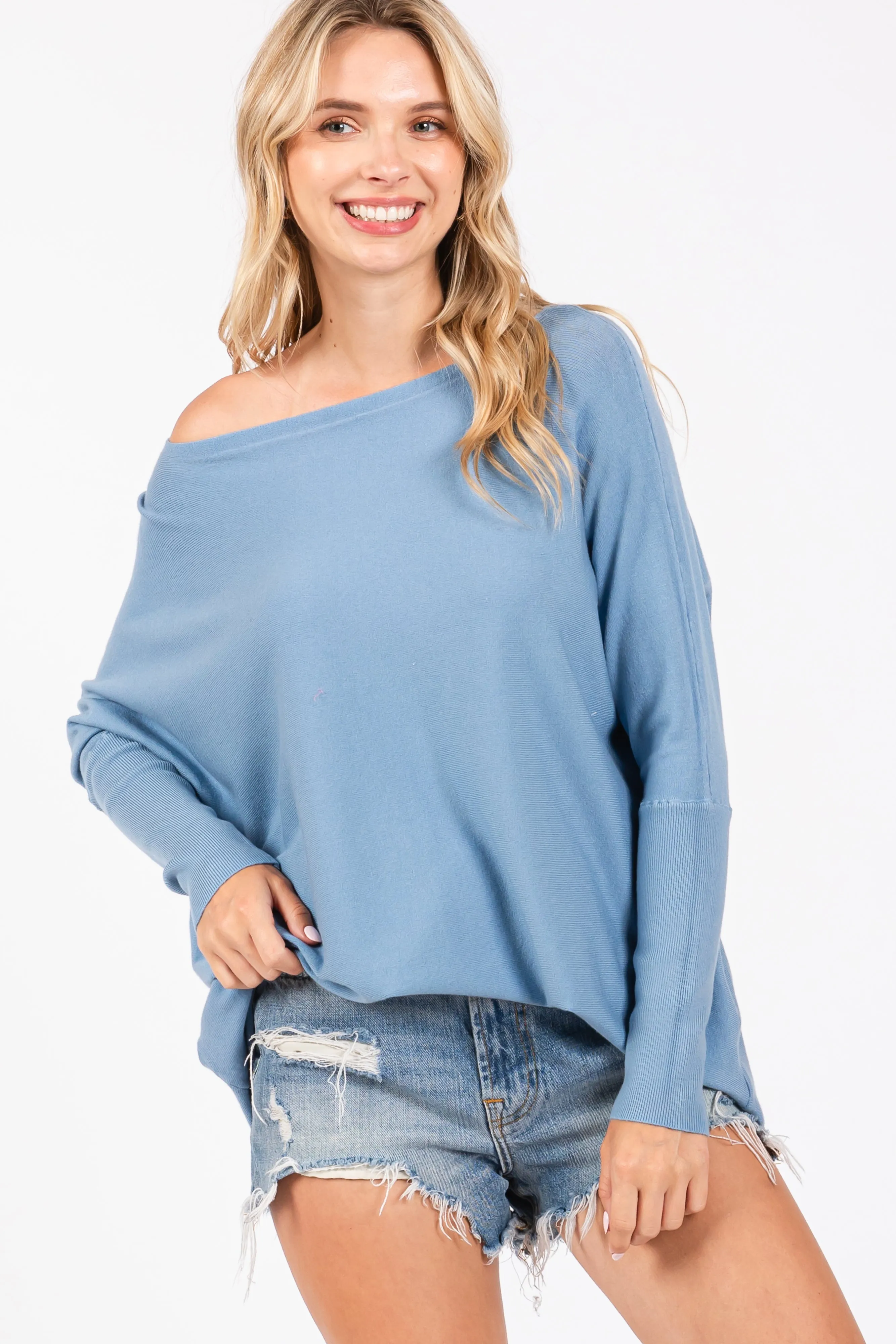Blue Boatneck Knit Dolman Maternity Top sold by Pinkblush product image thumbnail 4