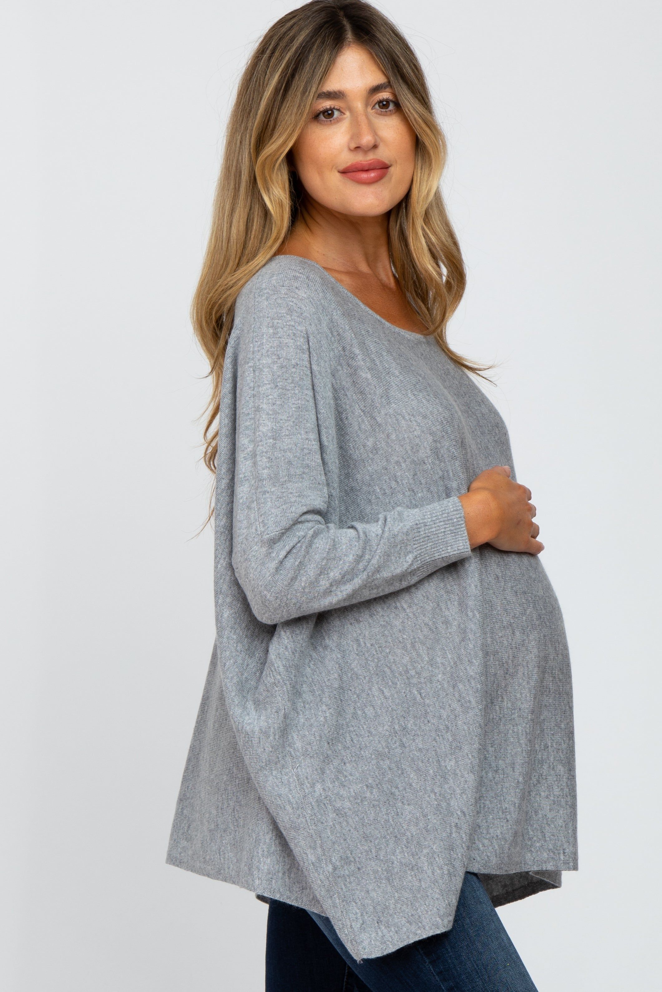 Grey Soft Knit Dolman Sleeve Maternity Sweater sold by Pinkblush product image thumbnail 2