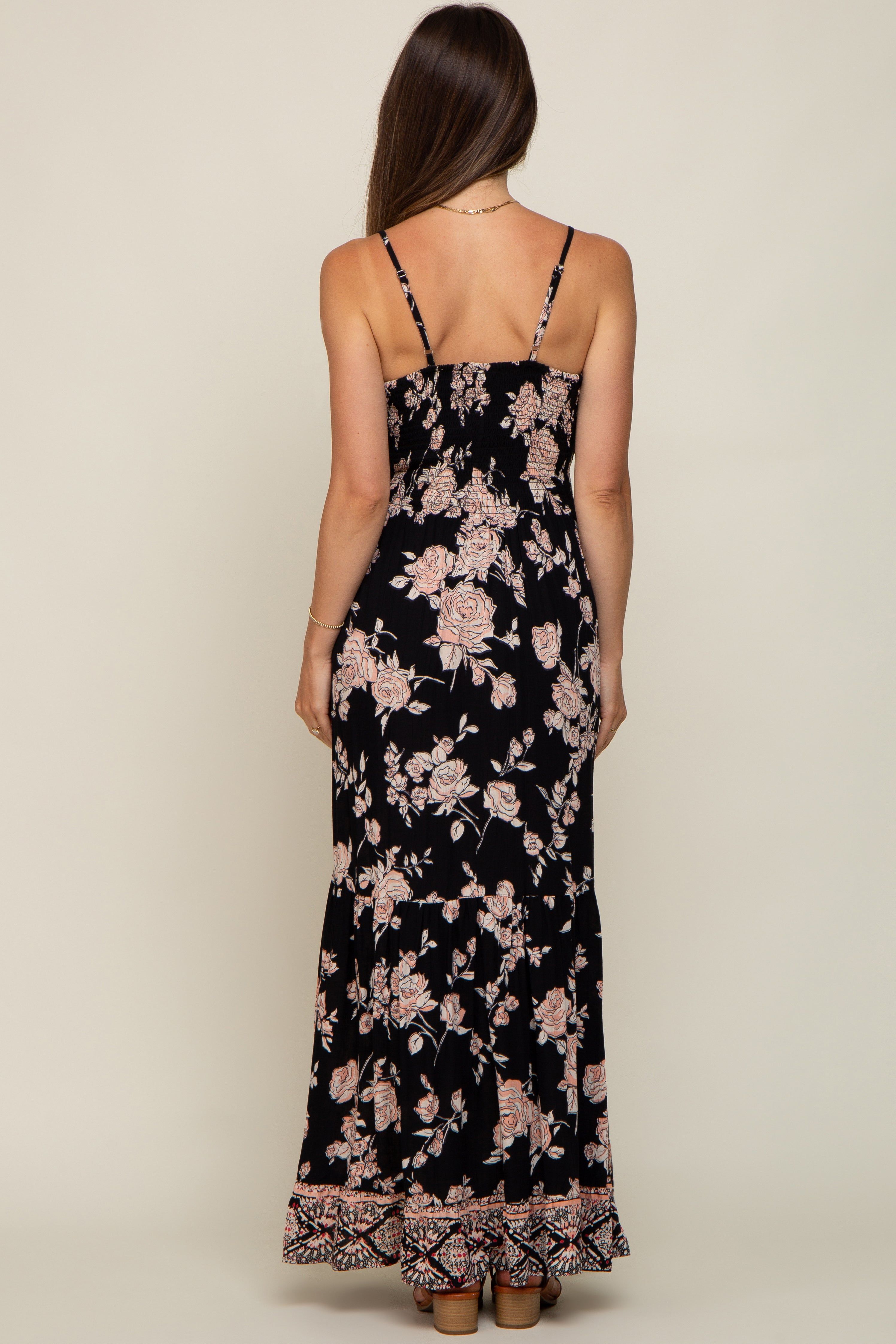 Black Floral Border Print Front Twist Maternity Maxi Dress sold by Pinkblush product image thumbnail 3